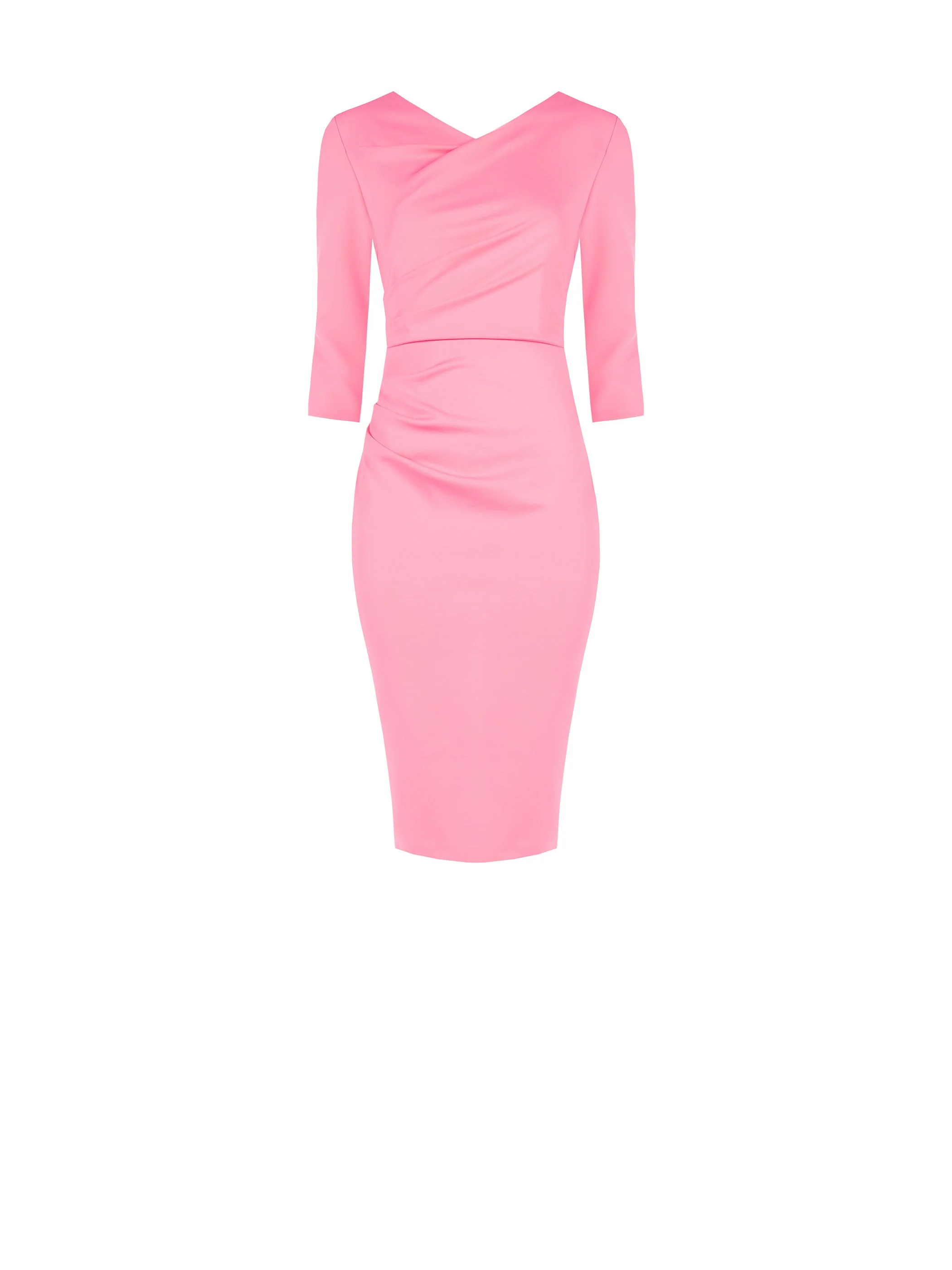Abito tubino rosa con drappeggio asimmetrico - Image 5