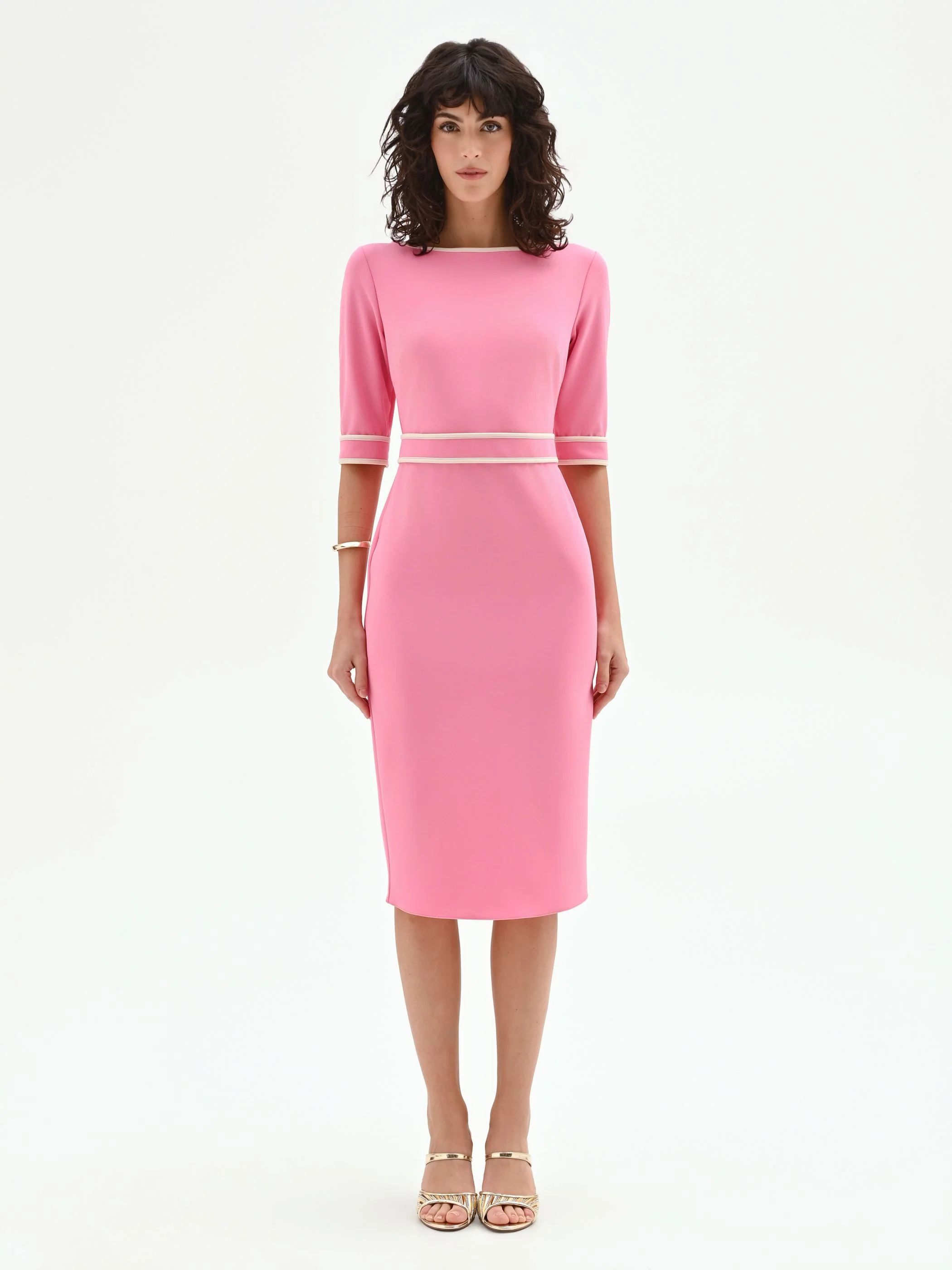Abito tubino rosa con piping a contrasto - Image 3