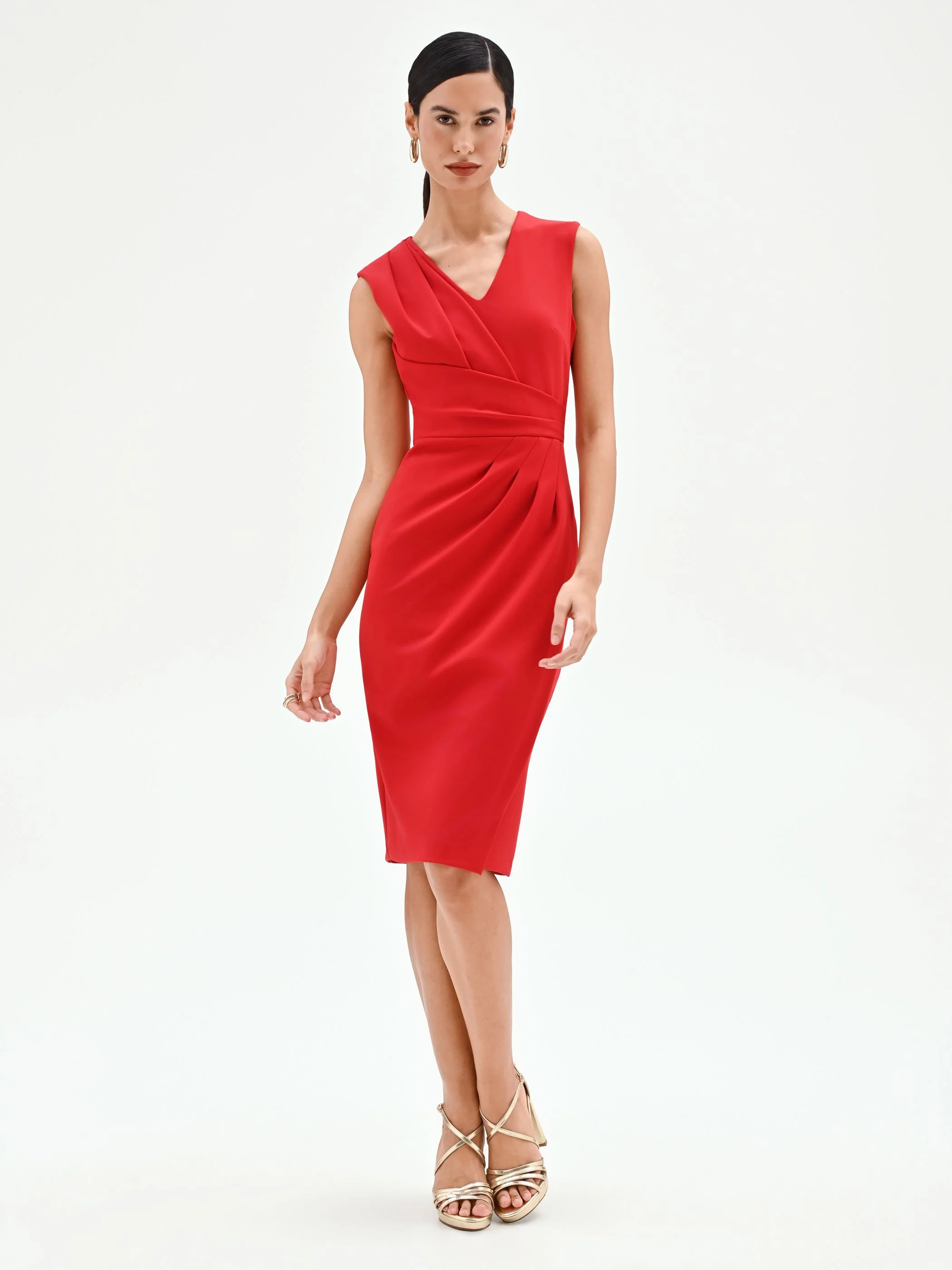 Abito tubino rosso con drappeggio asimmetrico - Image 4
