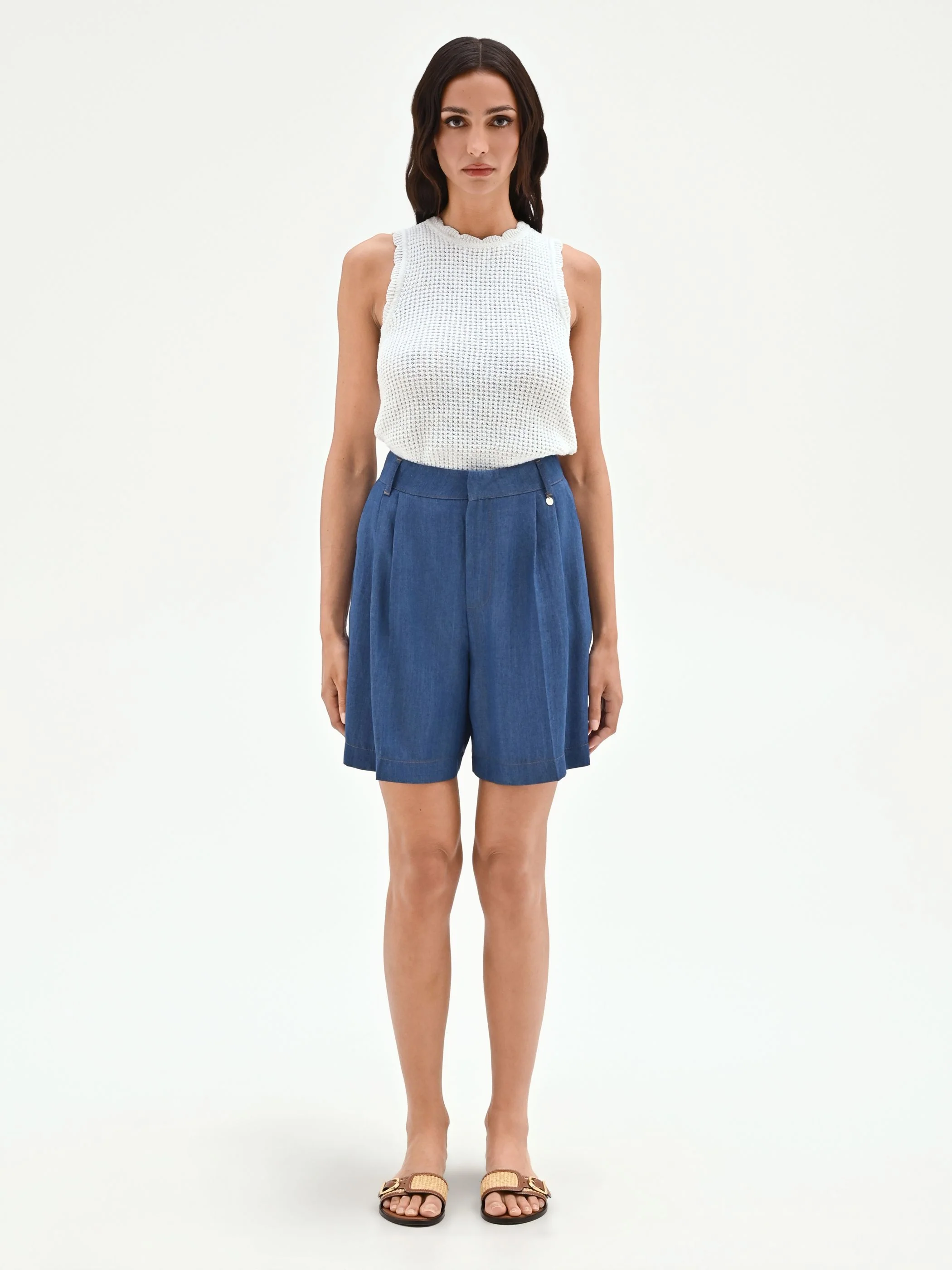 Bermuda in chambray con pinces - Image 2