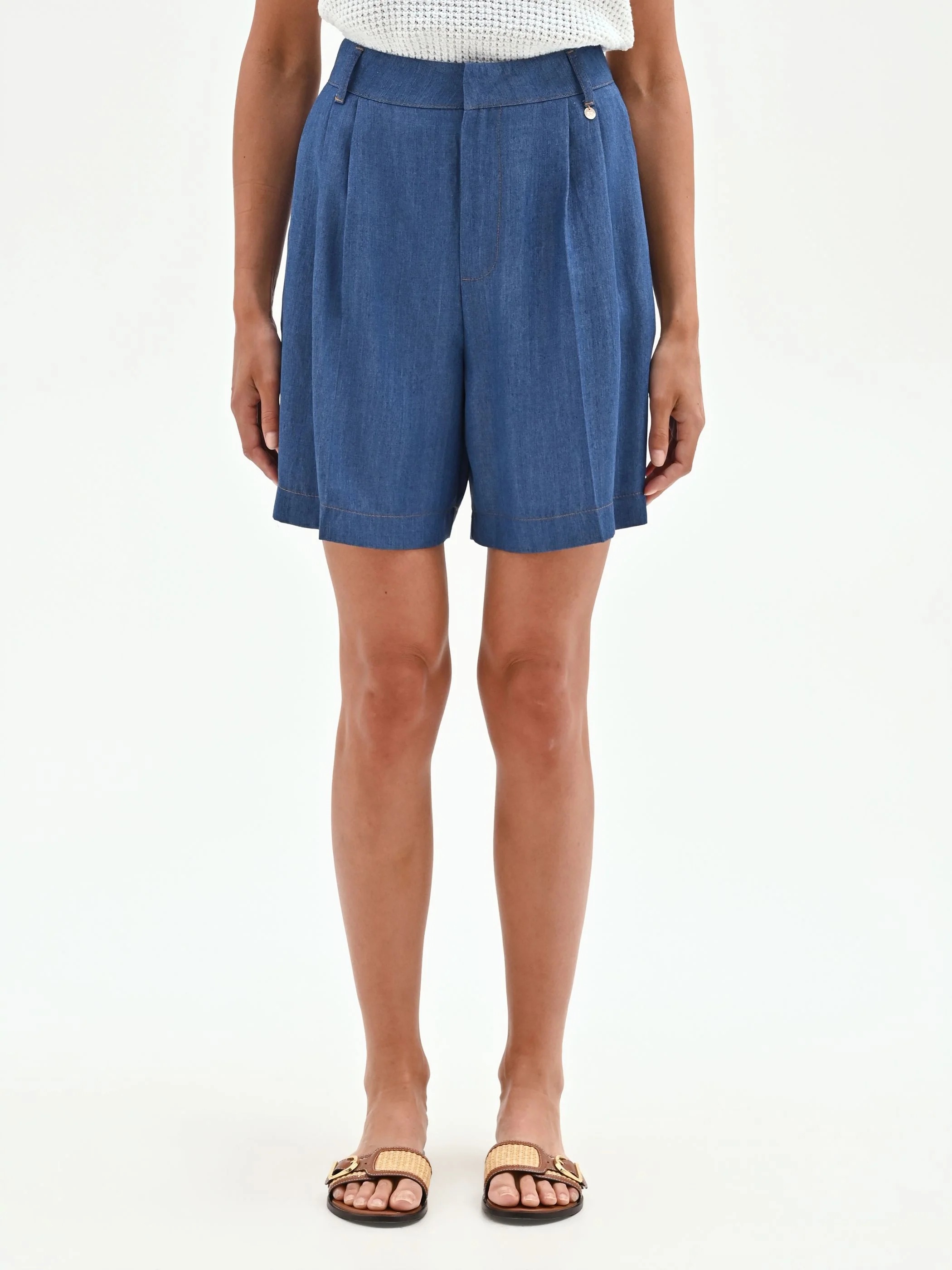 Bermuda in chambray con pinces - Image 4