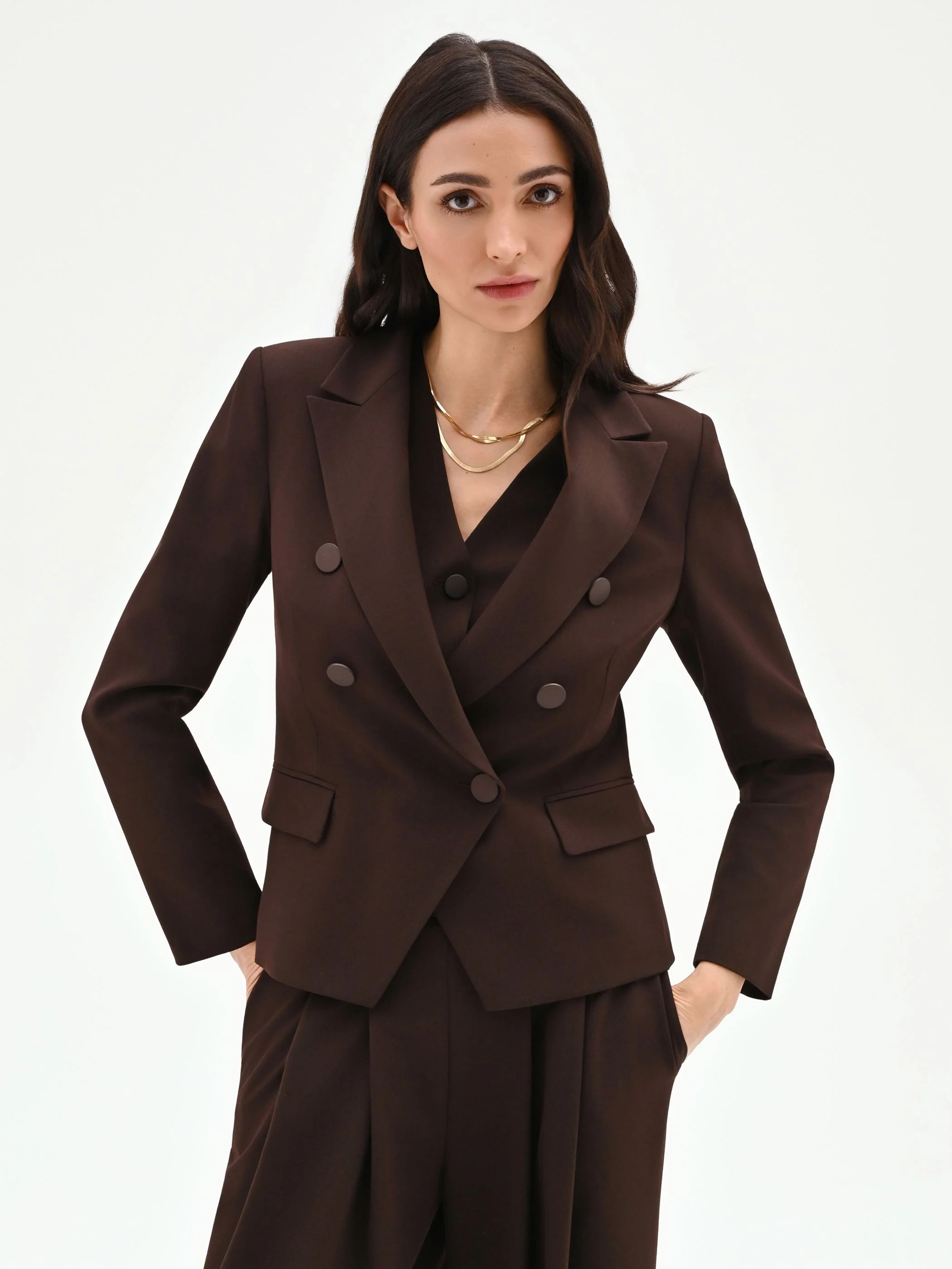 Blazer doppiopetto moro marrone con revers a lancia