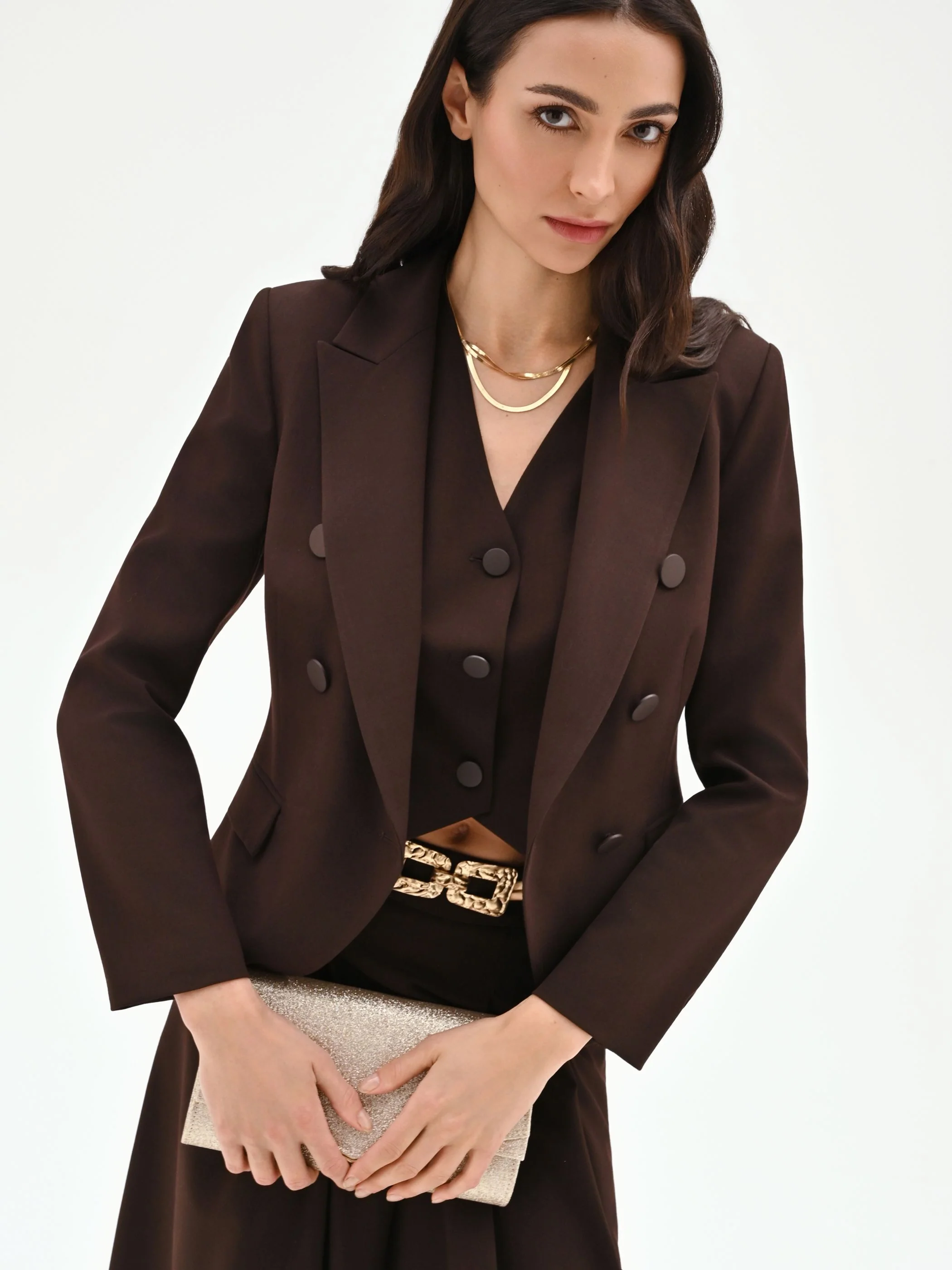 Blazer doppiopetto moro marrone con revers a lancia - Image 6