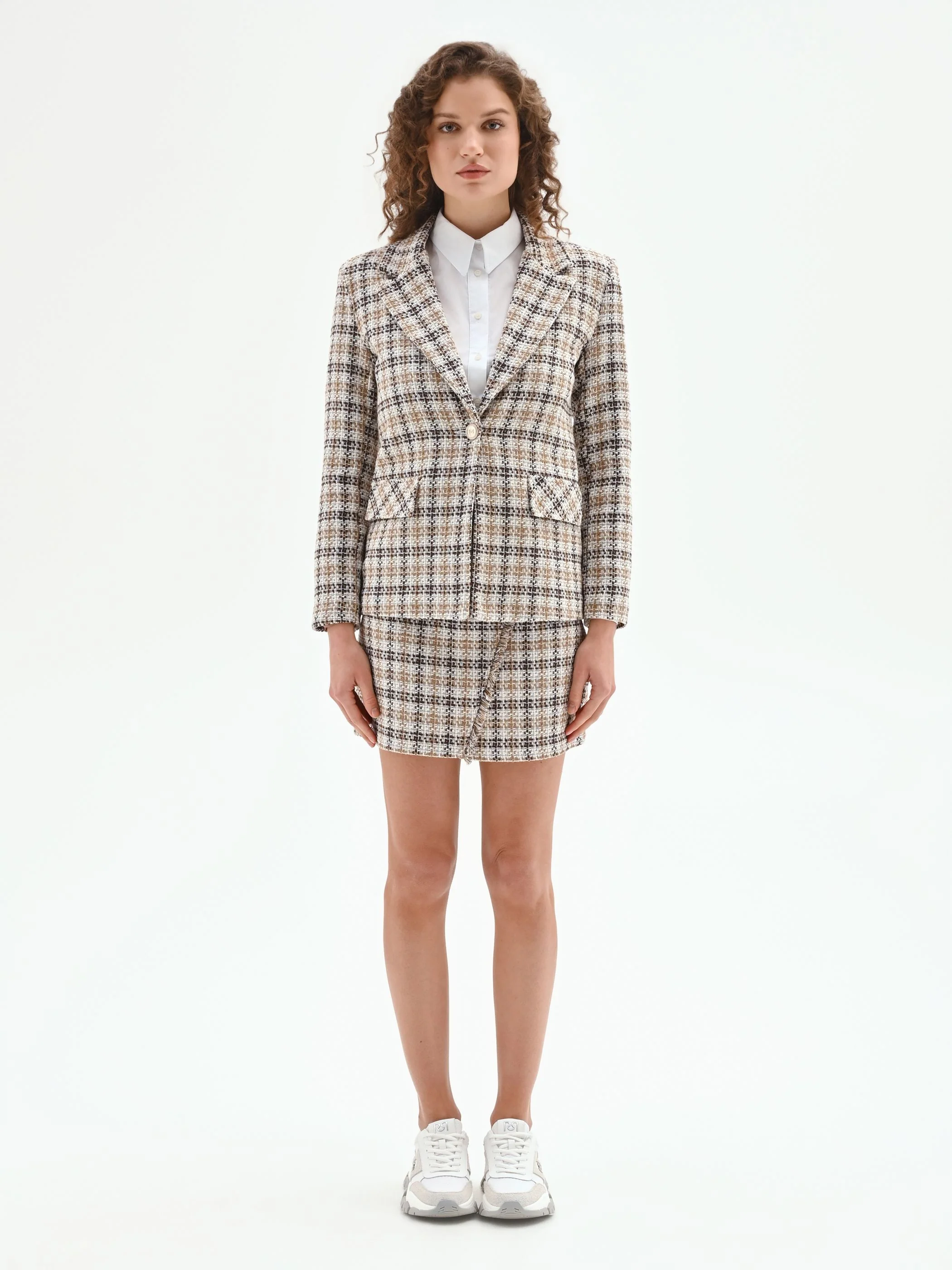 Blazer in tweed check color cioccolato - Image 2