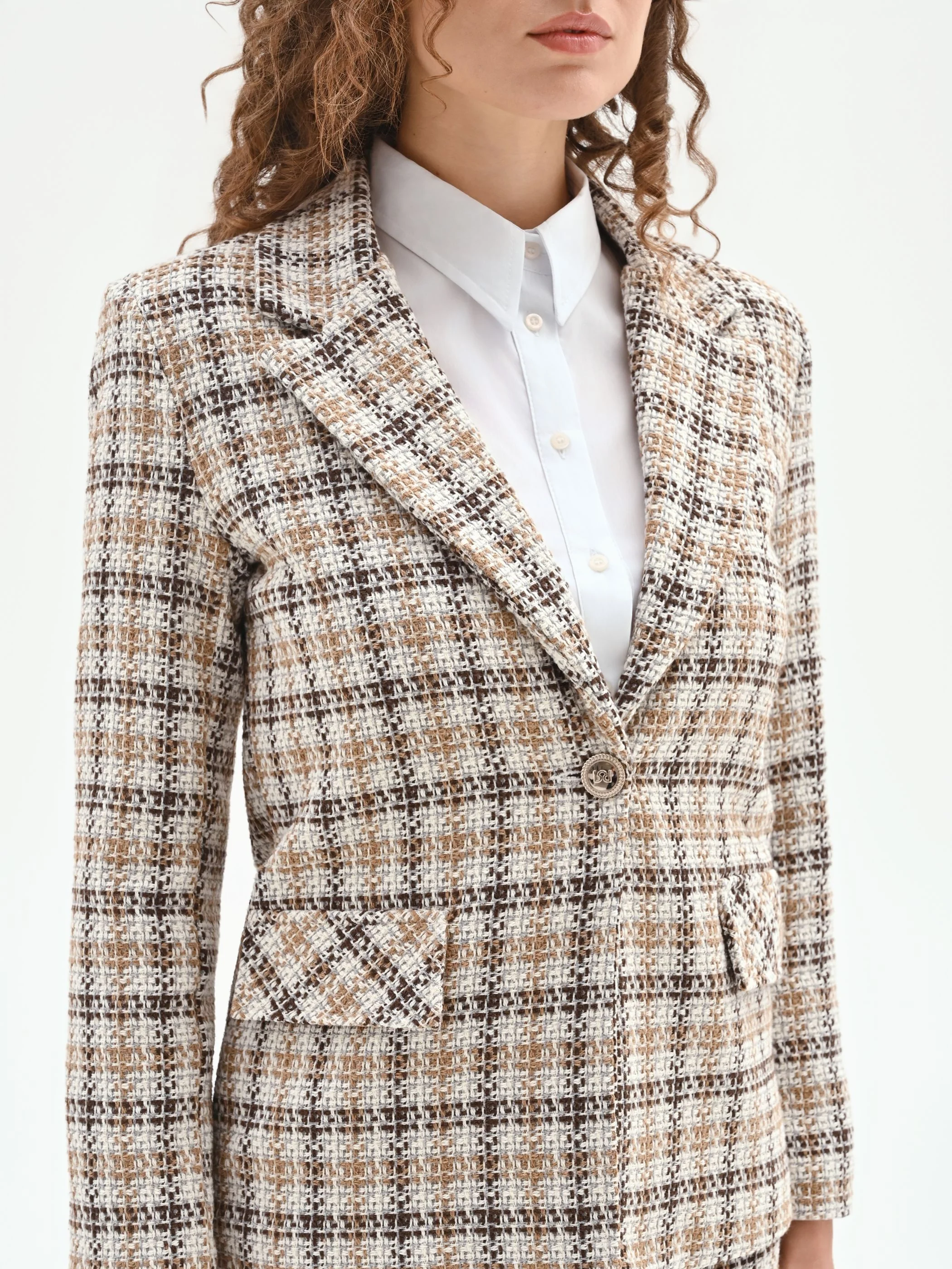 Blazer in tweed check color cioccolato - Image 3