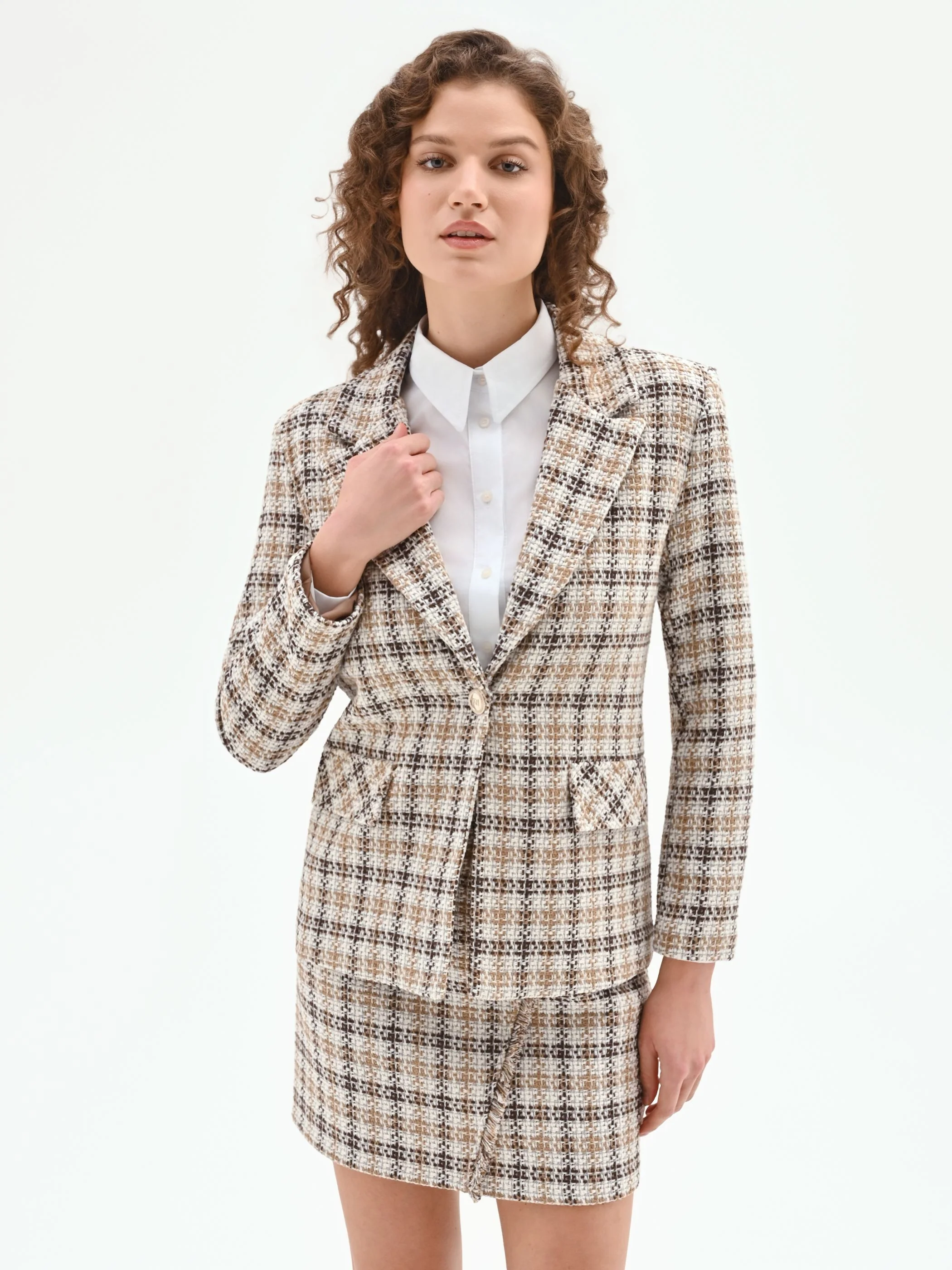 Blazer in tweed check color cioccolato - Image 5