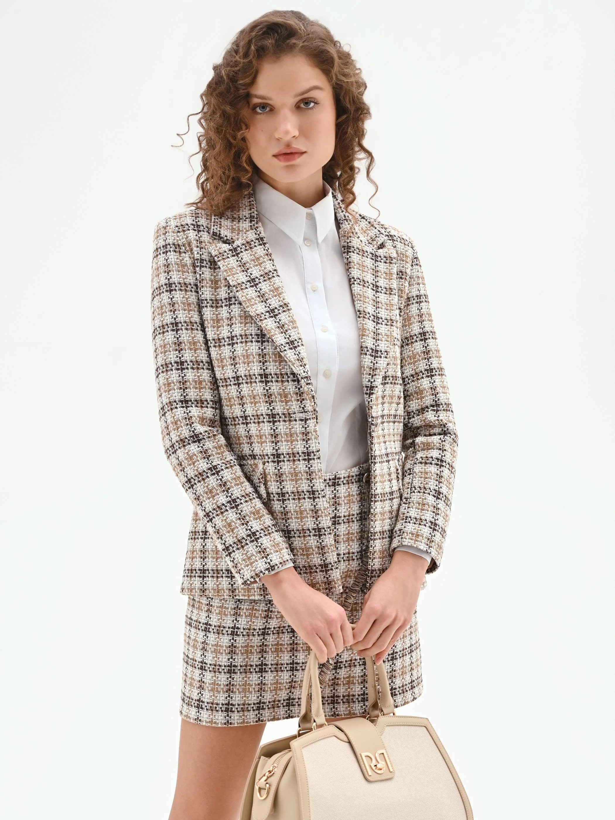 Blazer in tweed check color cioccolato - Image 6