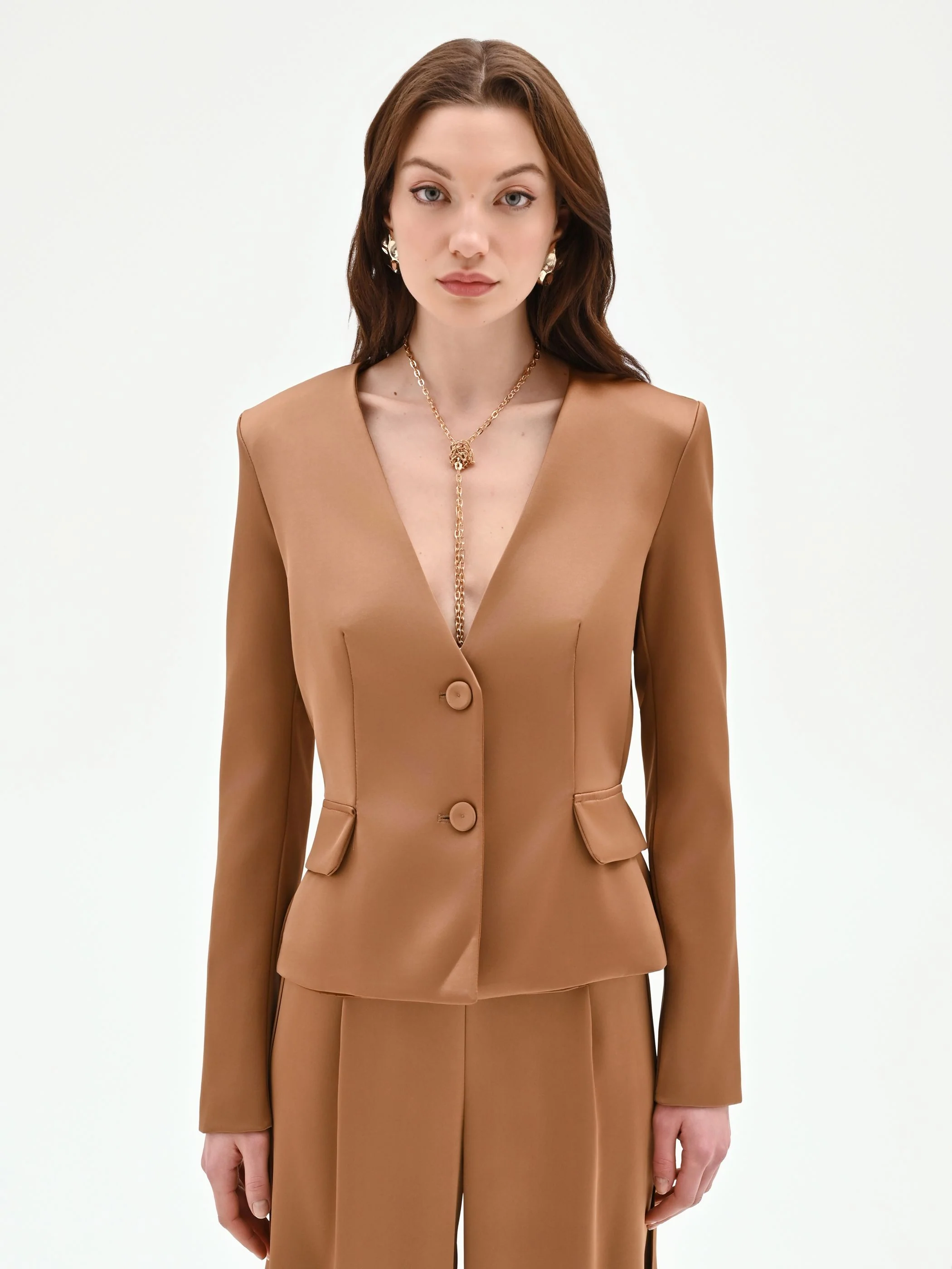 Blazer marrone bronzo in raso liscio - Image 2