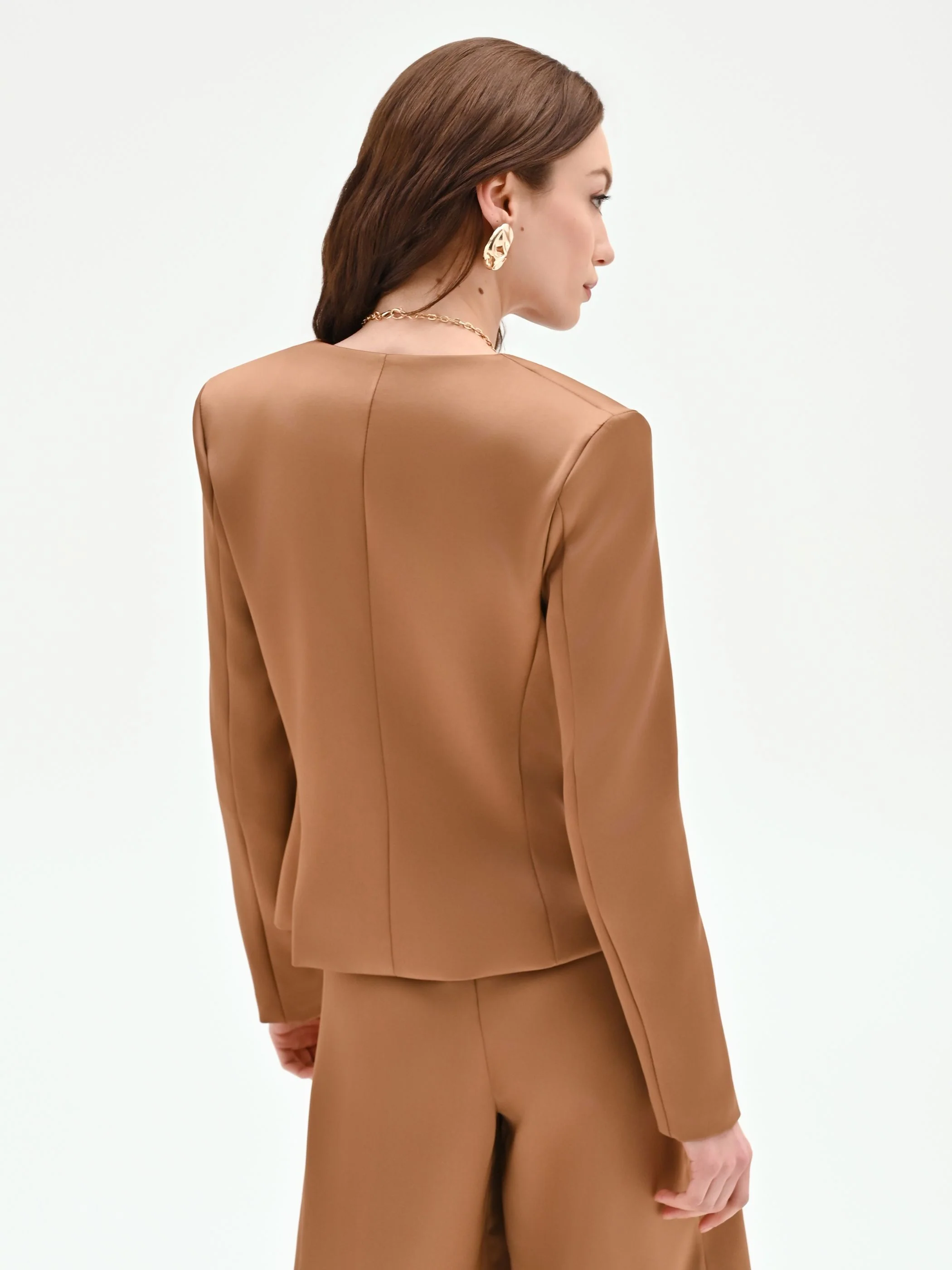 Blazer marrone bronzo in raso liscio - Image 3