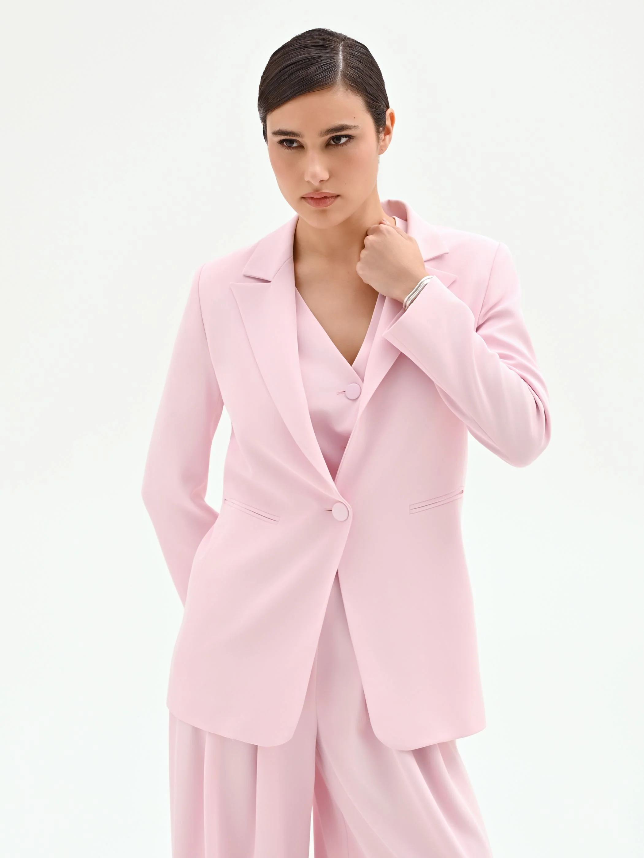 Blazer monopetto rosa pastello in cadi - Image 5