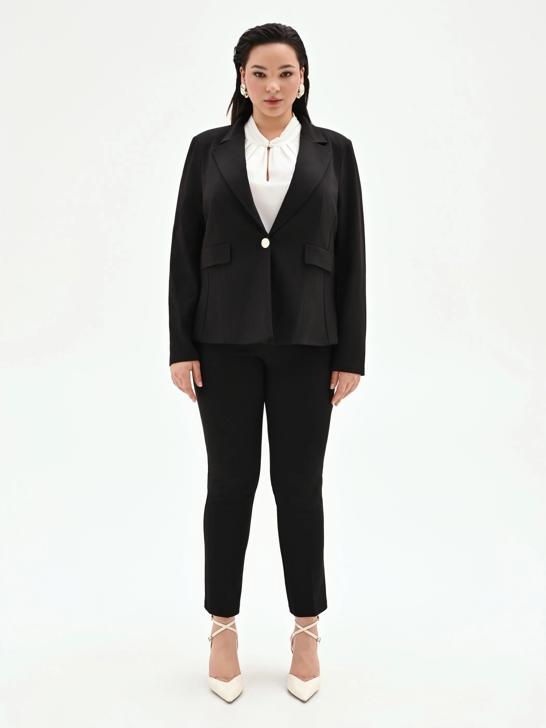 Blazer nero monopetto Curvy in scuba mano crepe - Image 3