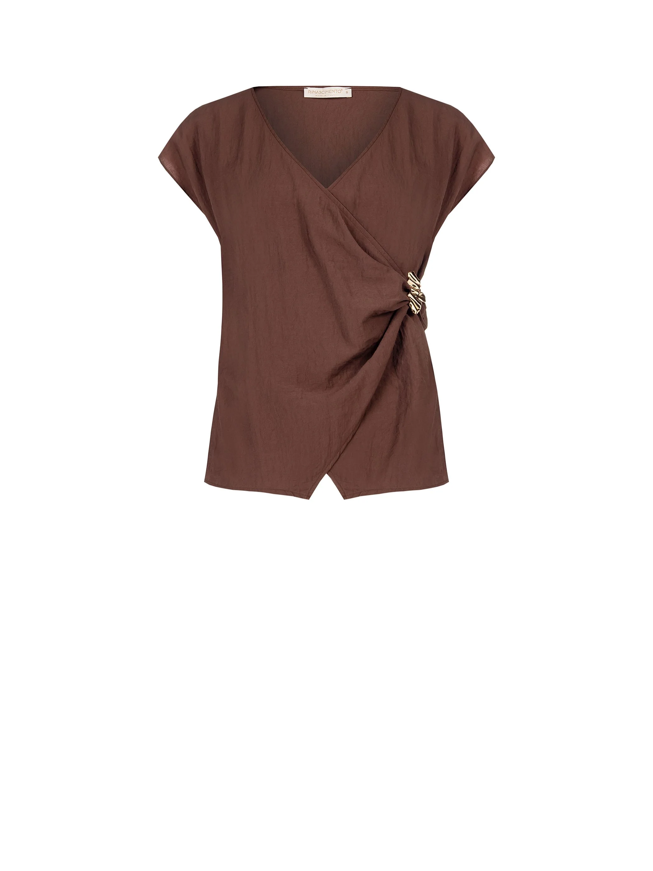 Blusa a portafoglio color cioccolato in viscosa - Image 6