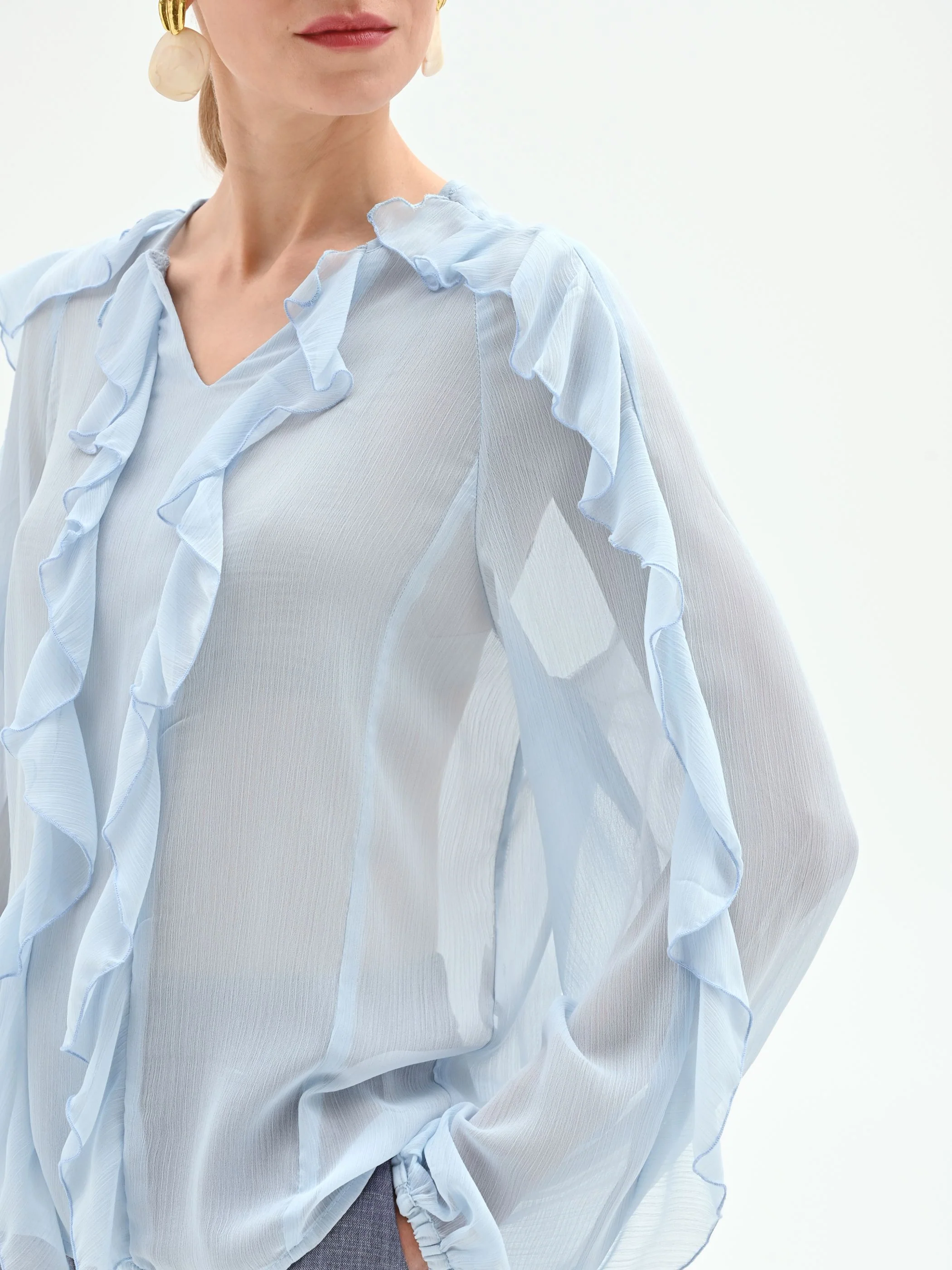Blusa azzurro cielo con rouches - Image 4