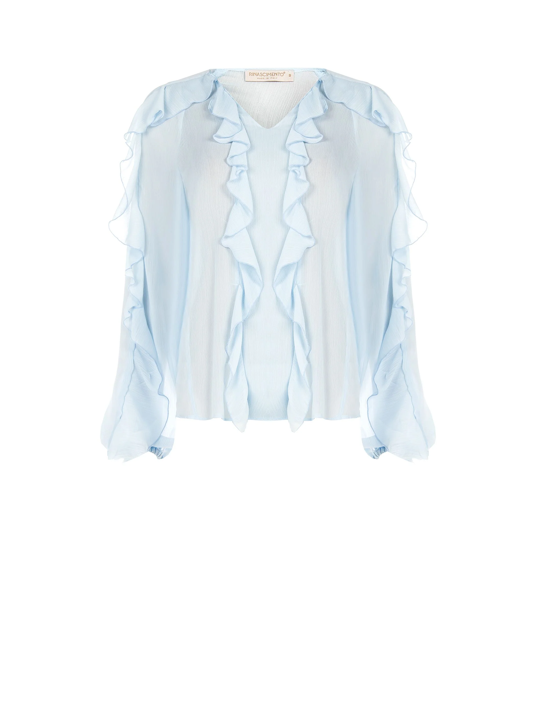 Blusa azzurro cielo con rouches - Image 6