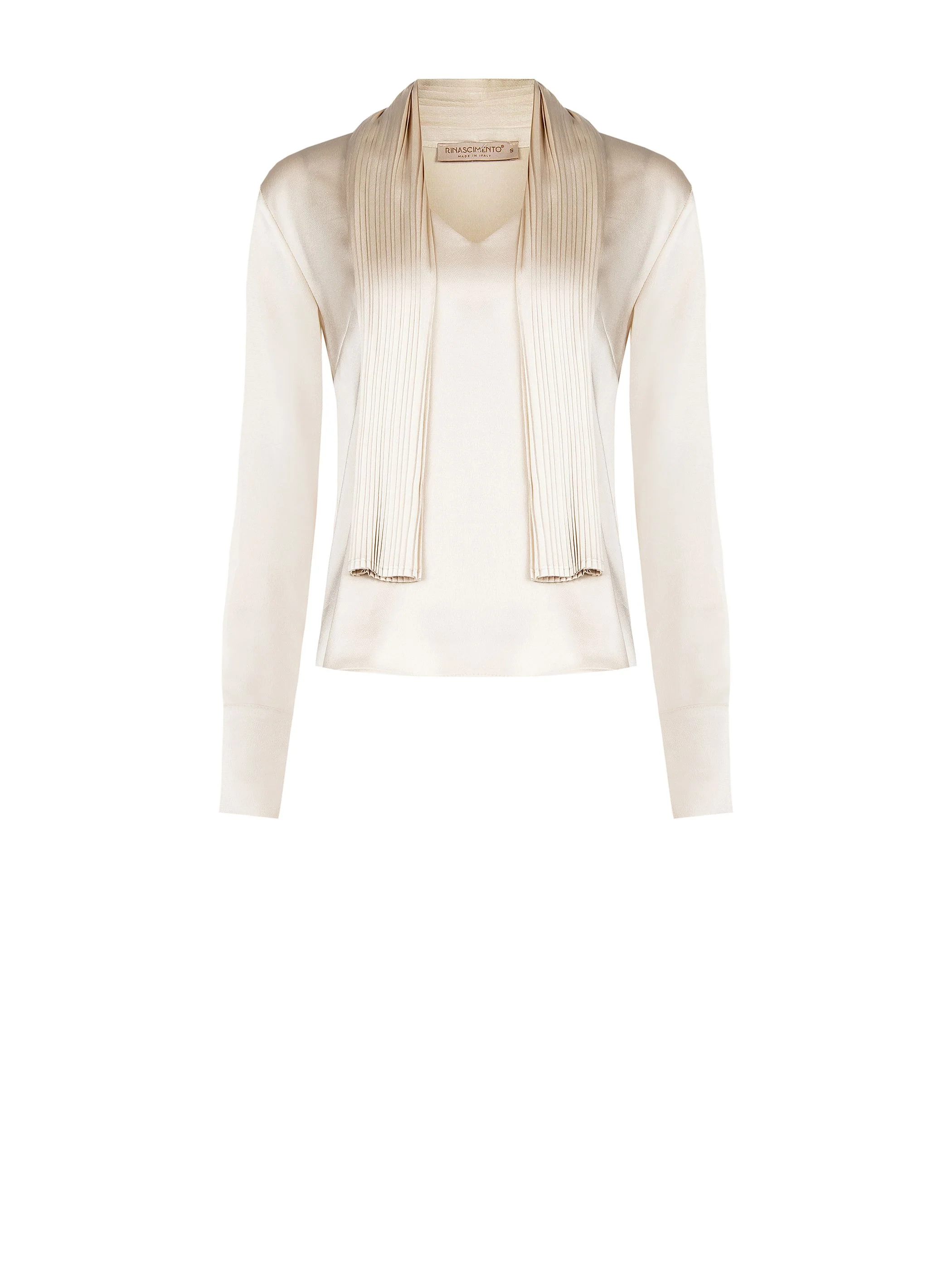 Blusa beige chiaro con foulard plissettato - Image 6
