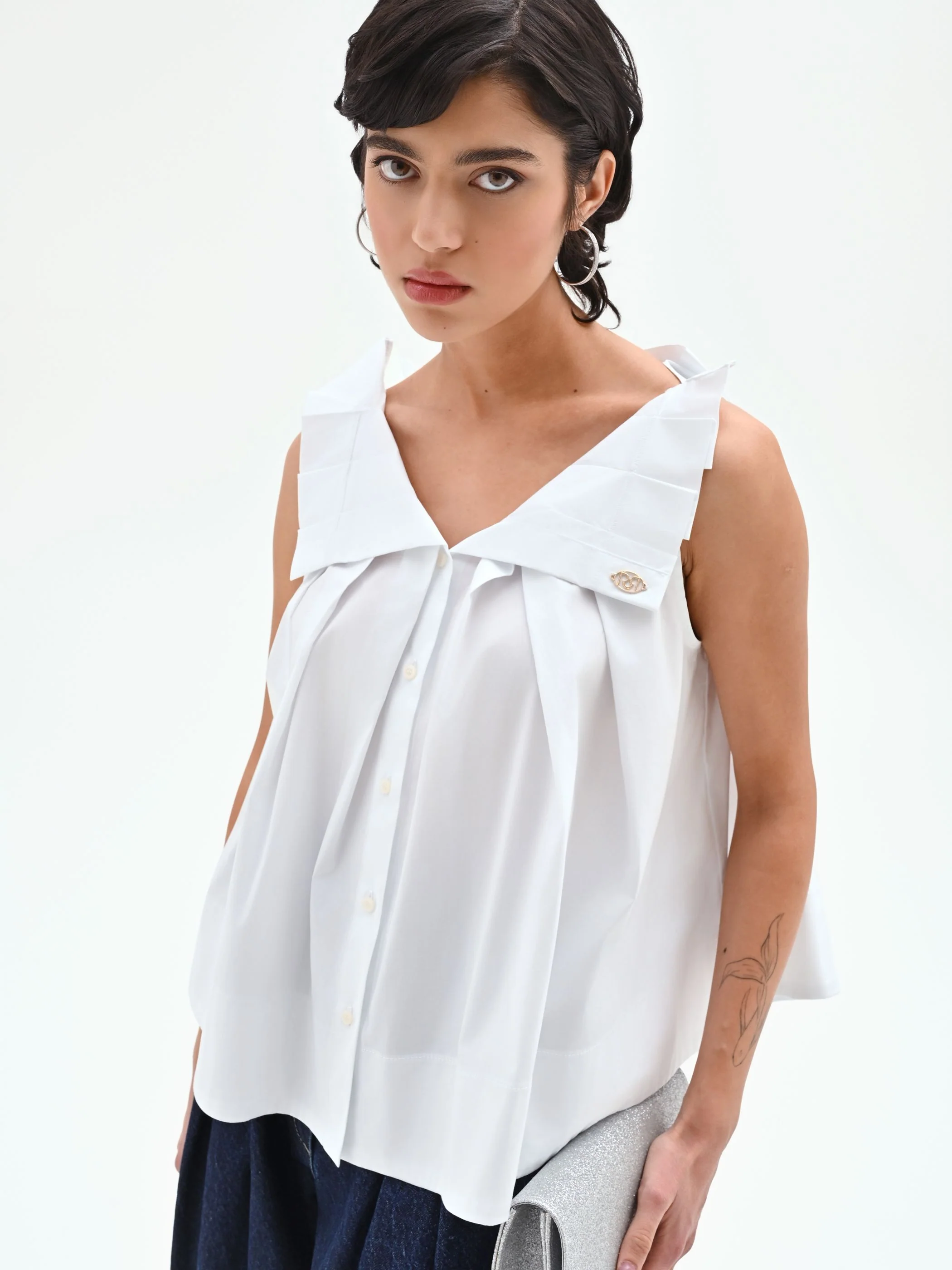 Blusa bianca in popeline - Image 7
