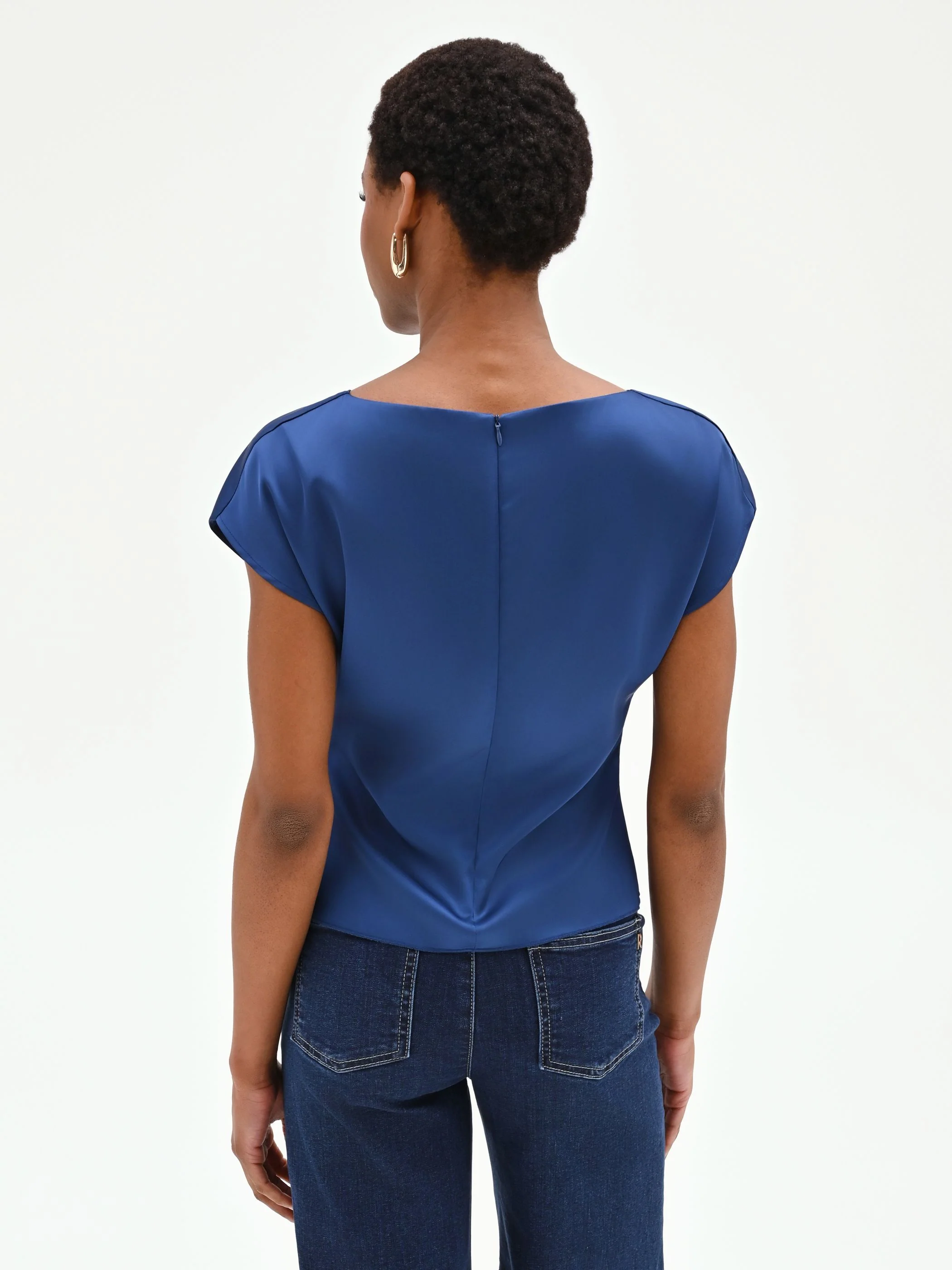 Blusa blu brillante con drappeggio in vita - Image 3