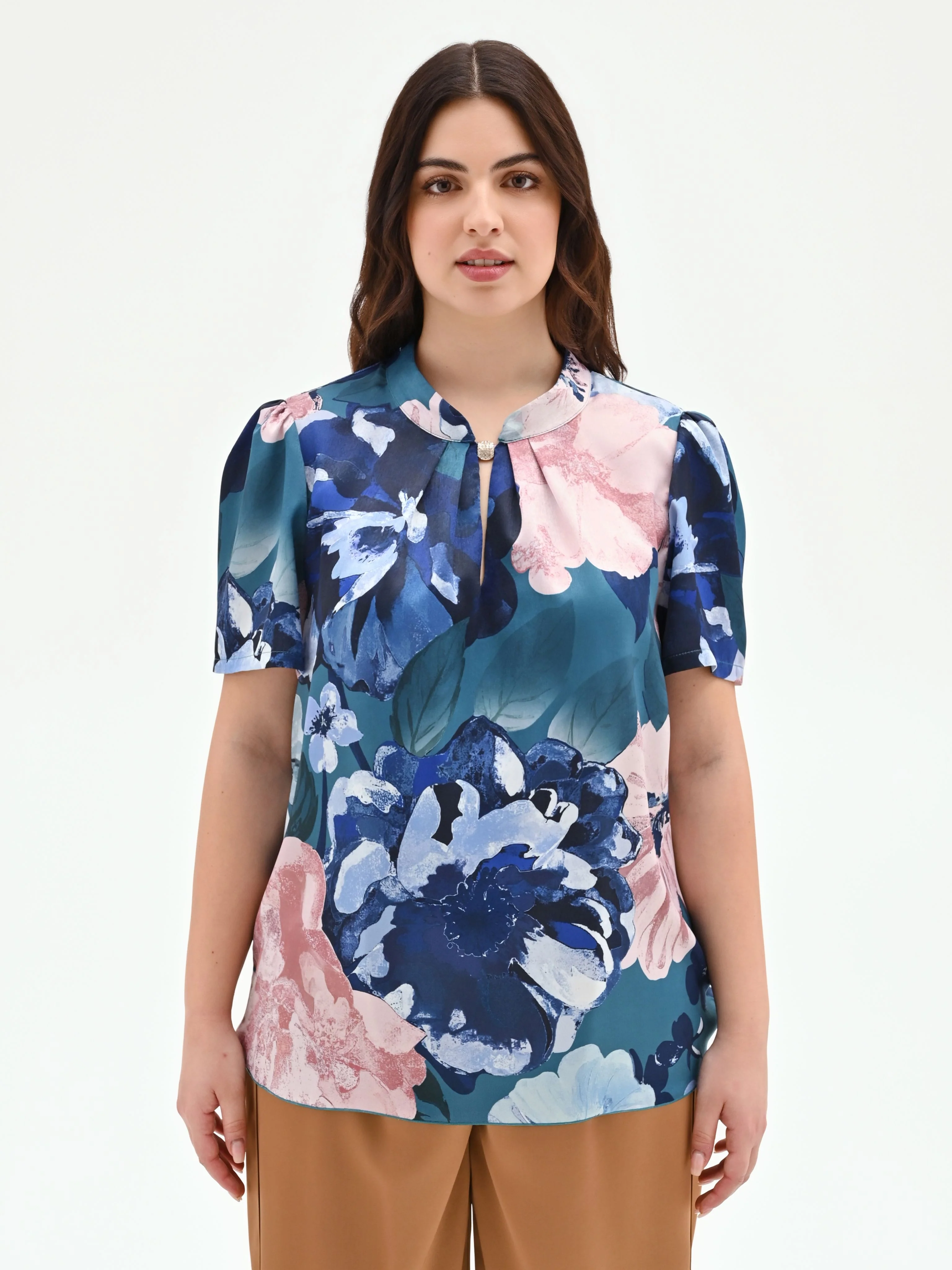 Blusa blu ottanio curvy con stampa floreale - Image 4
