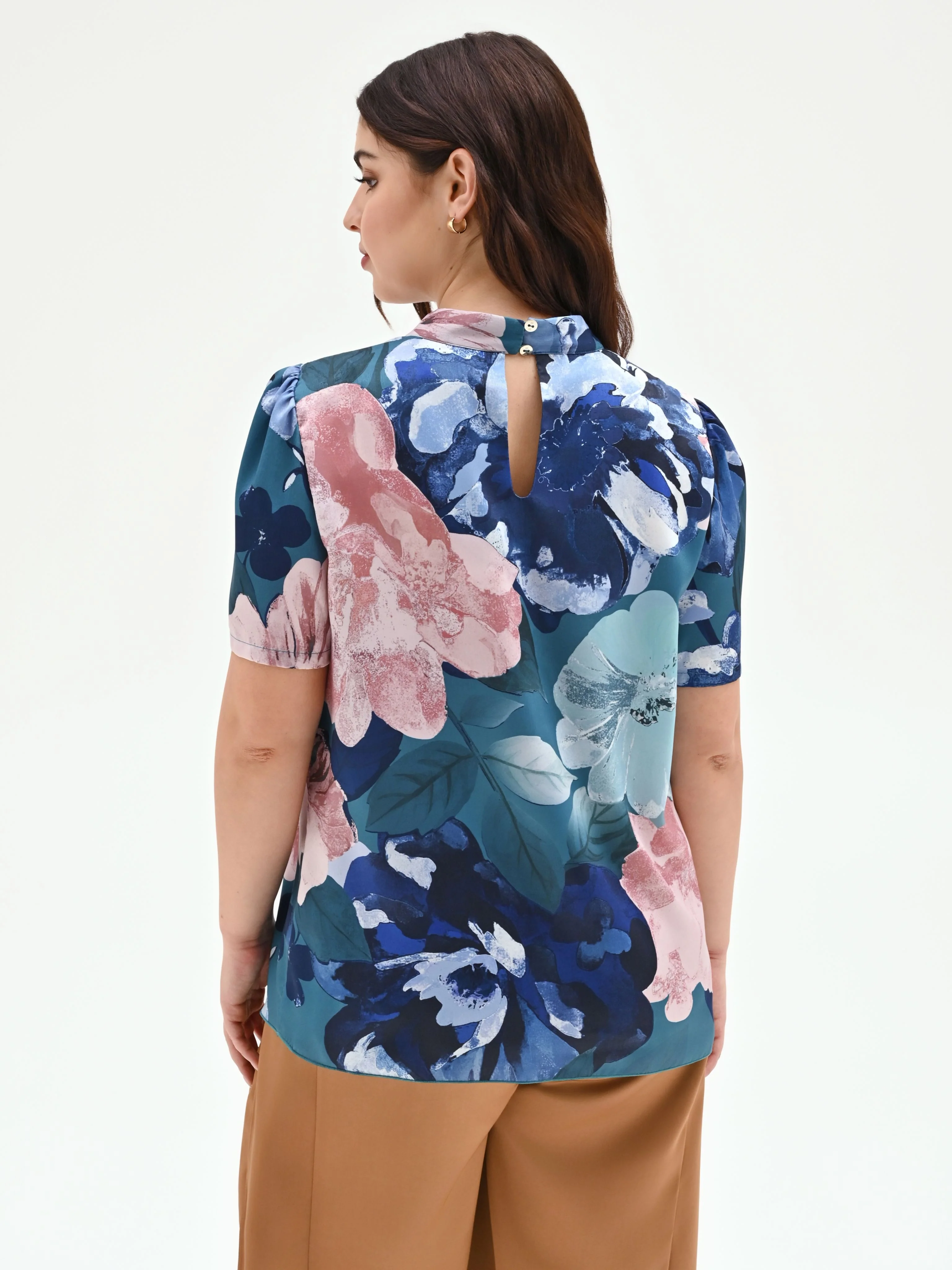 Blusa blu ottanio curvy con stampa floreale - Image 5