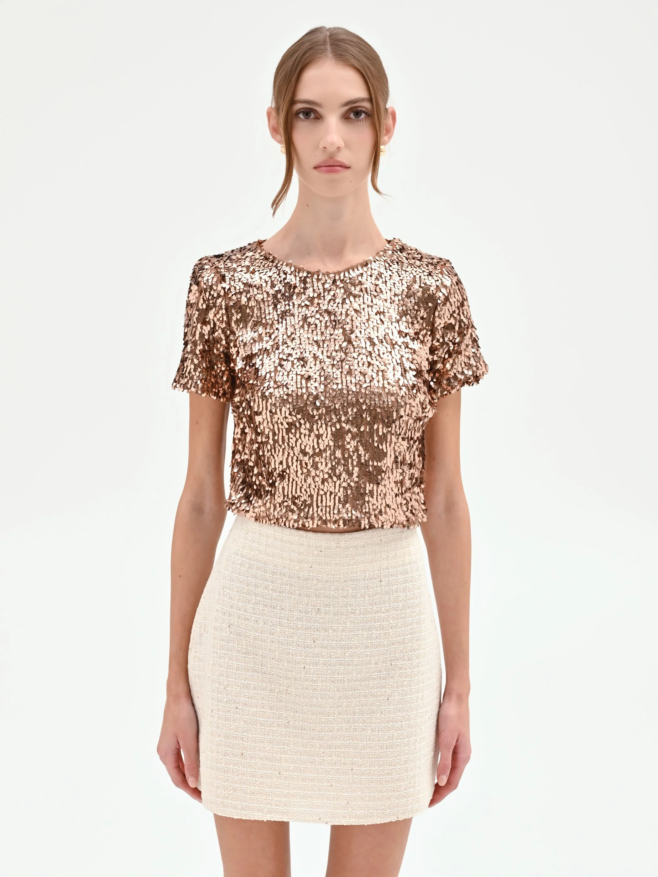 Blusa crop in paillettes marrone bronzo - Image 2