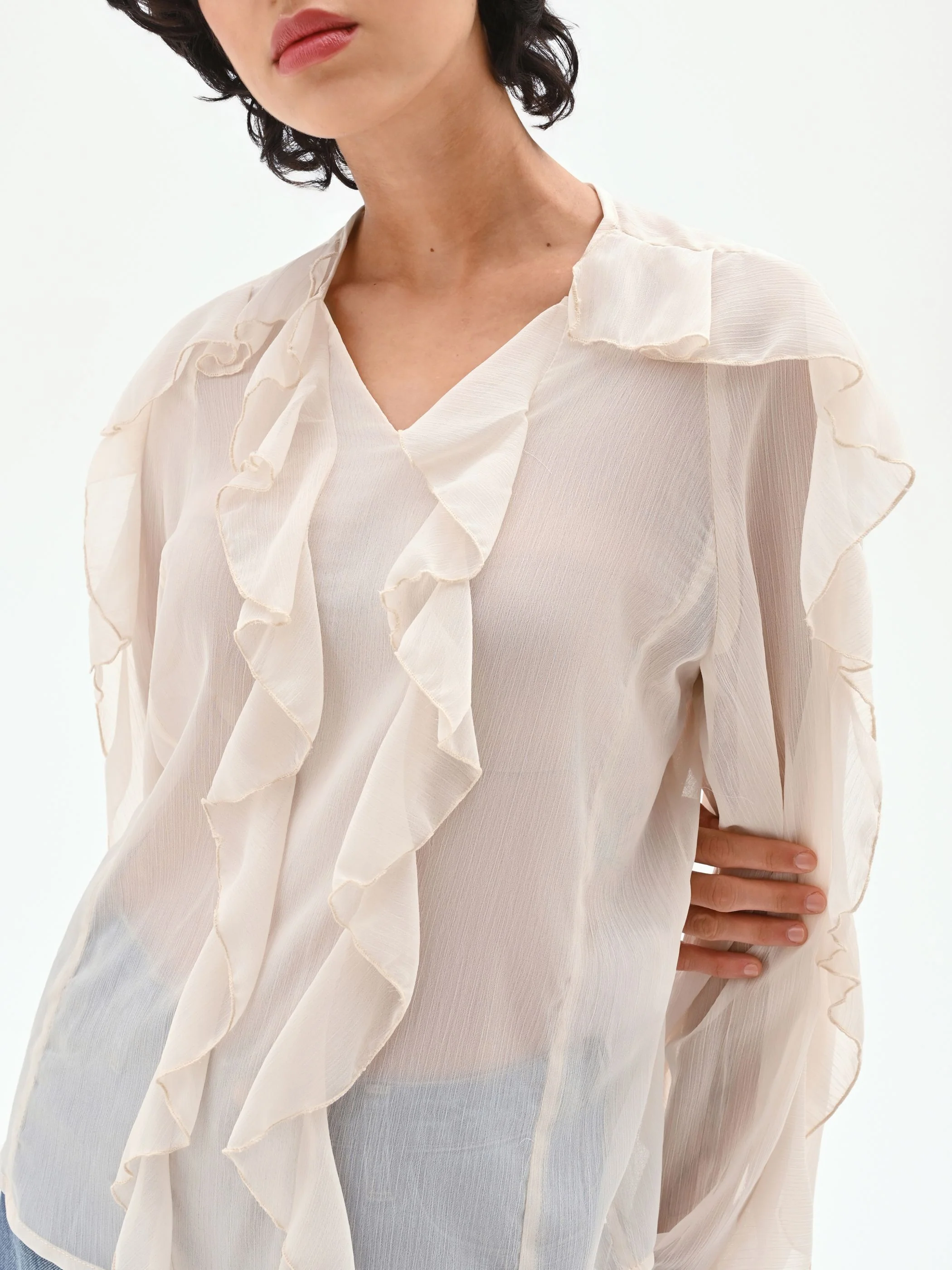 Blusa in georgette con rouches - Image 3
