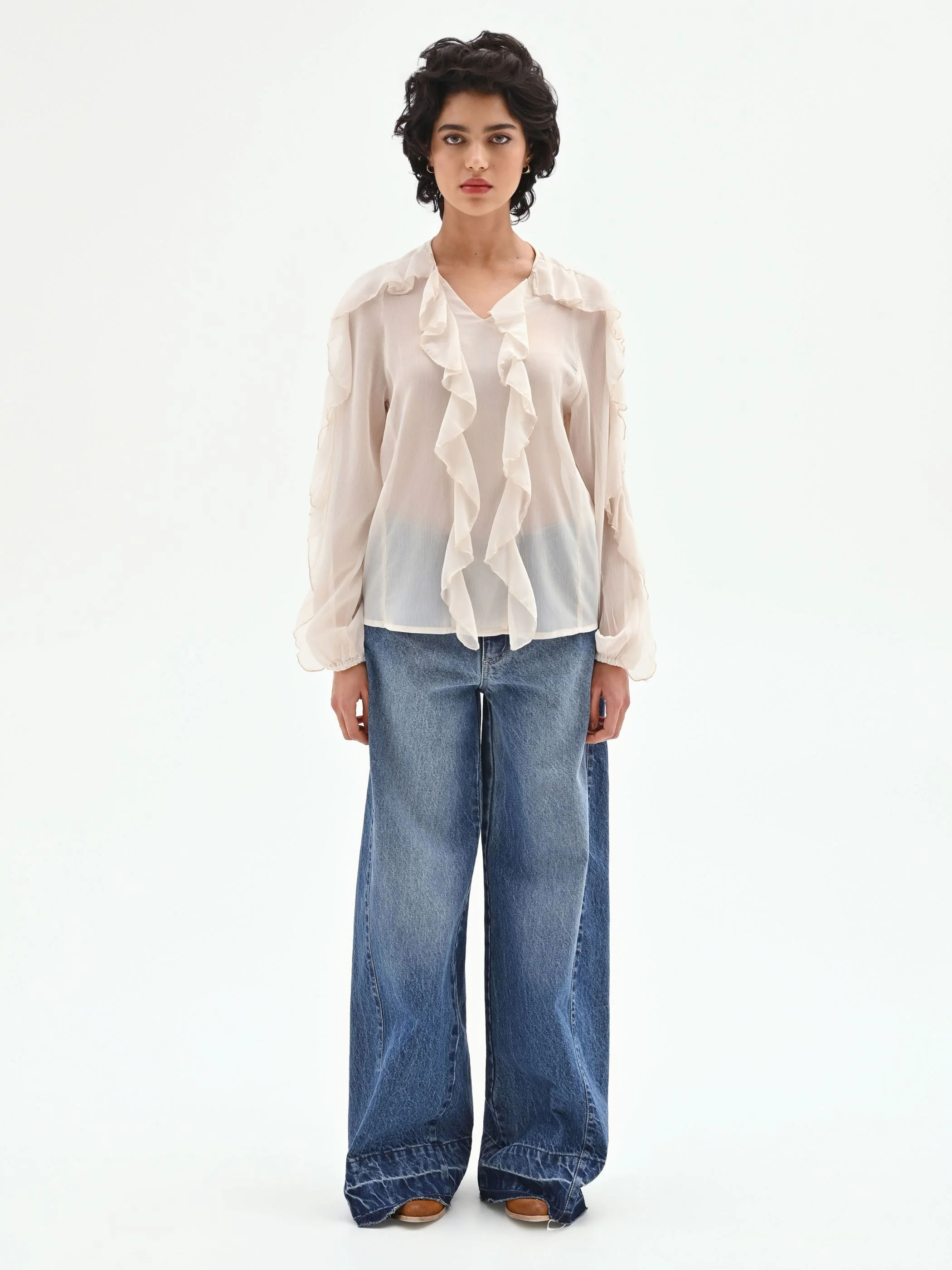 Blusa in georgette con rouches - Image 4