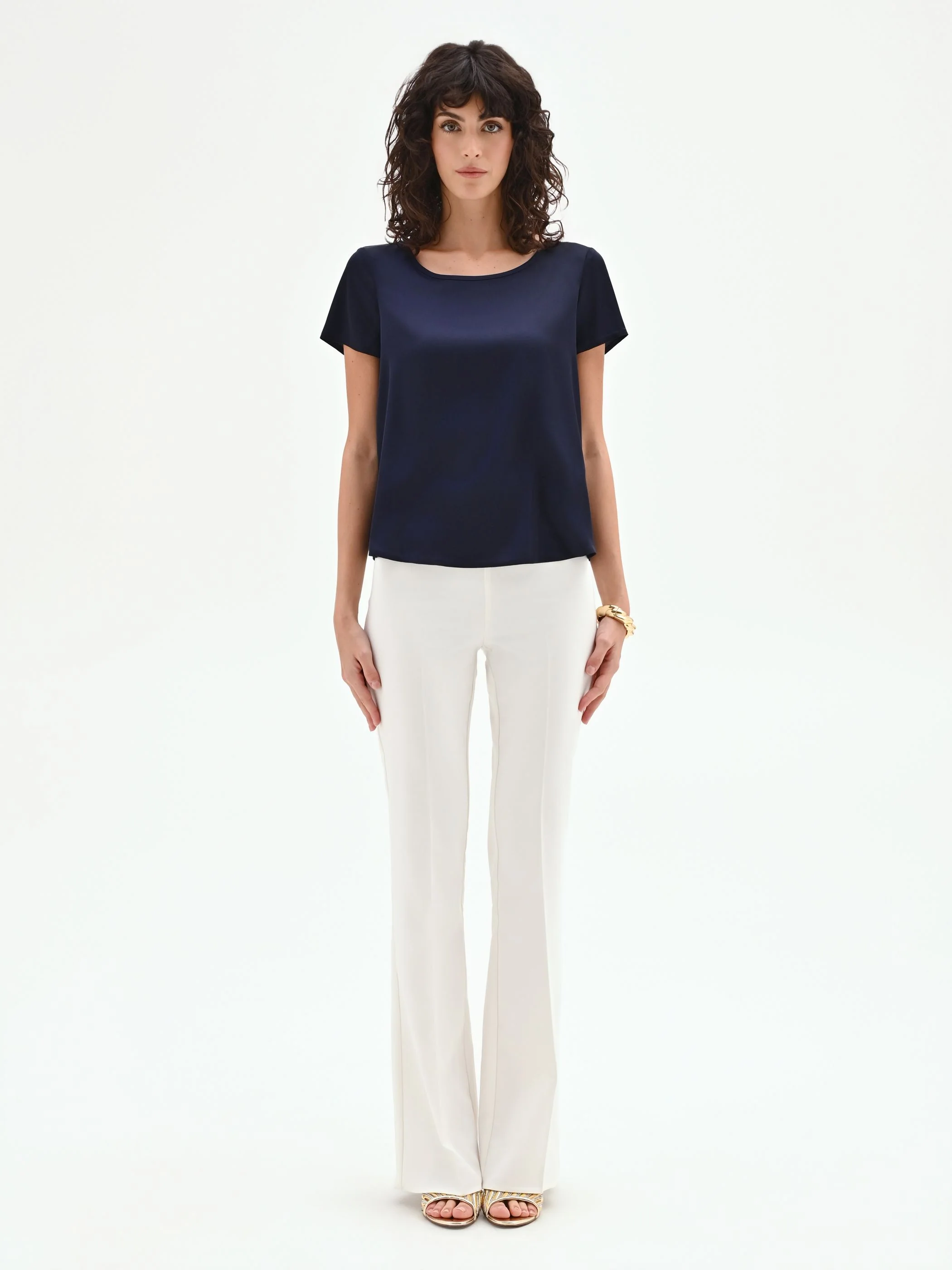 Blusa in raso blu
