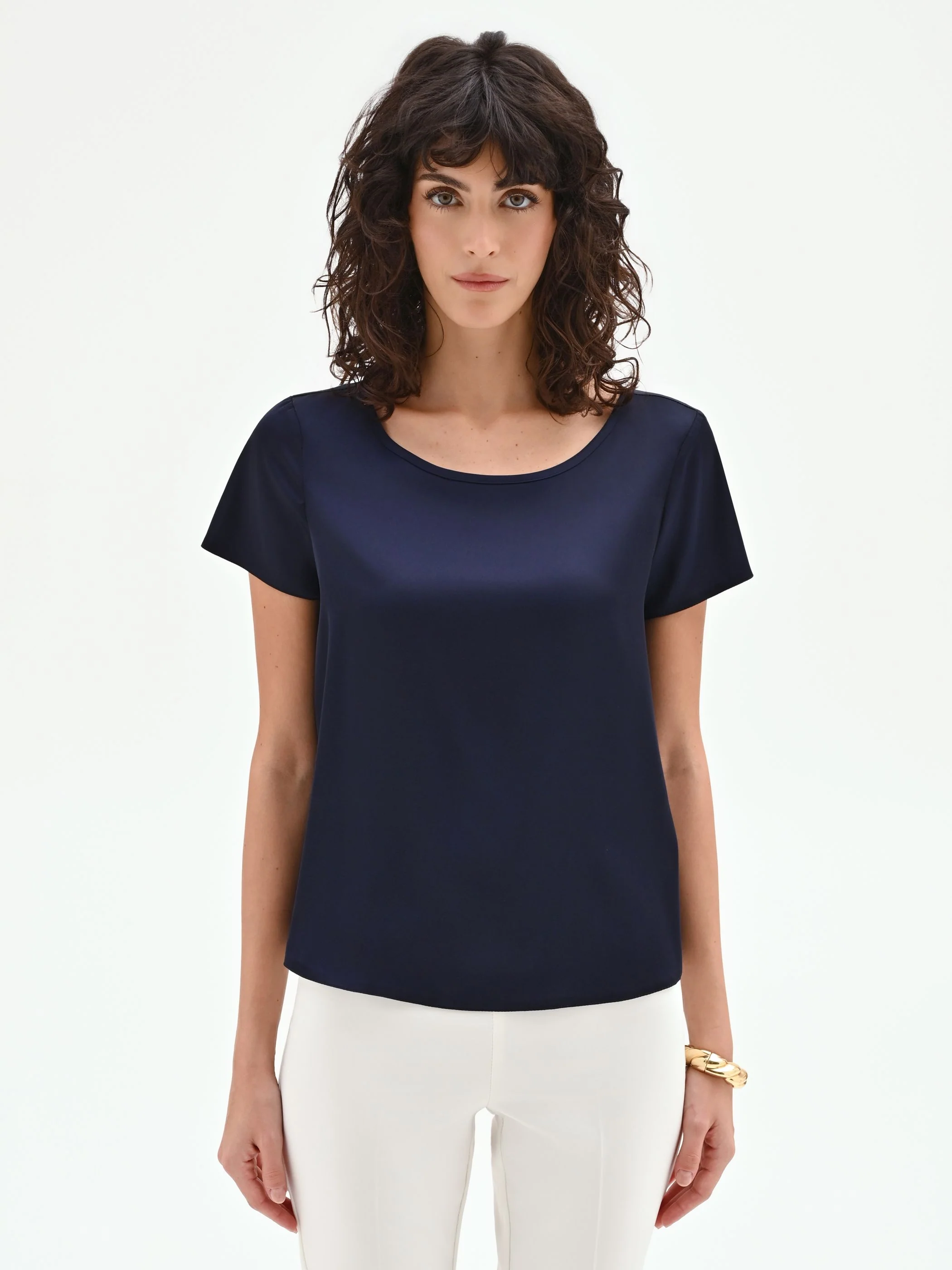 Blusa in raso blu - Image 3