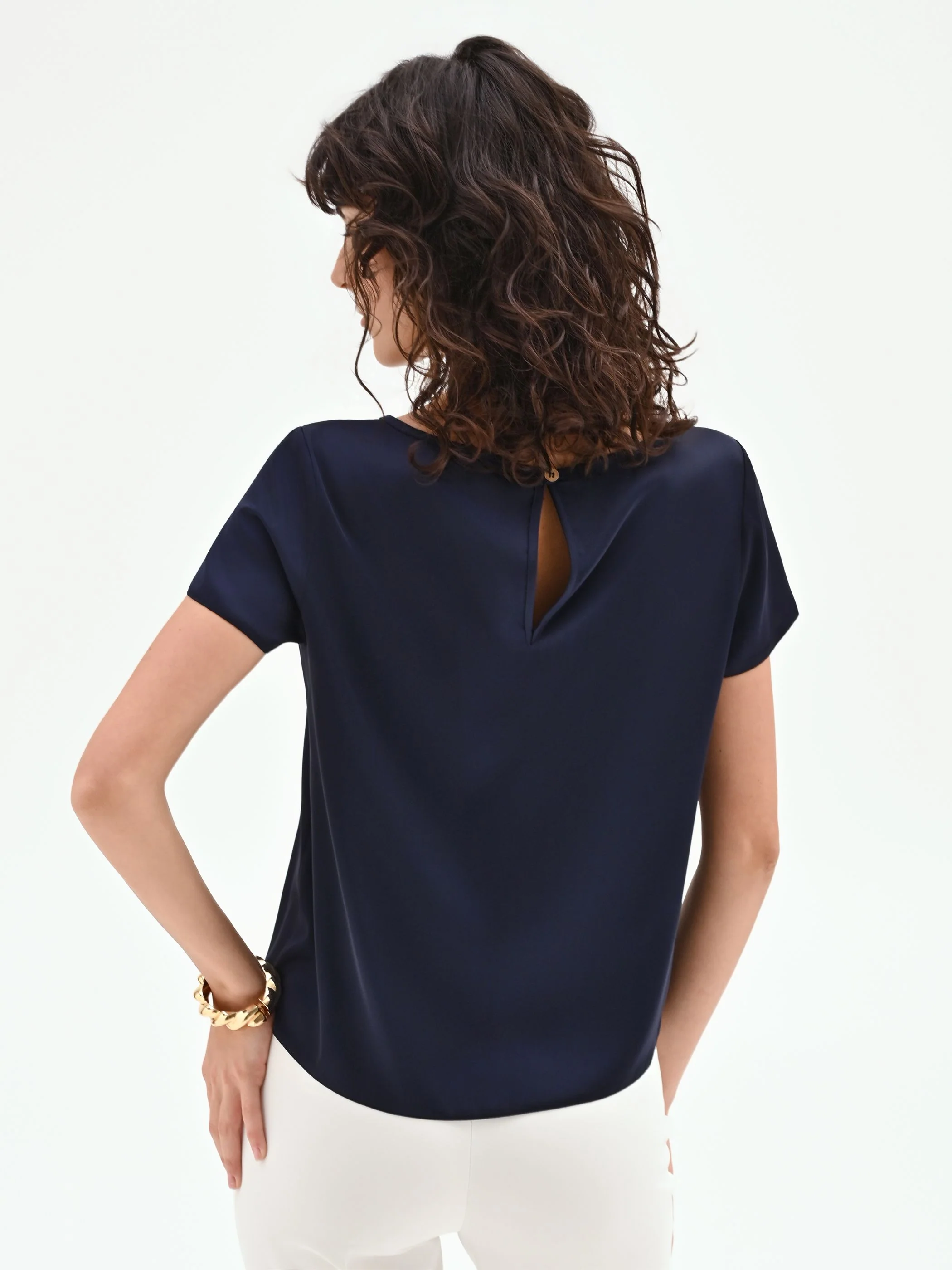 Blusa in raso blu - Image 4