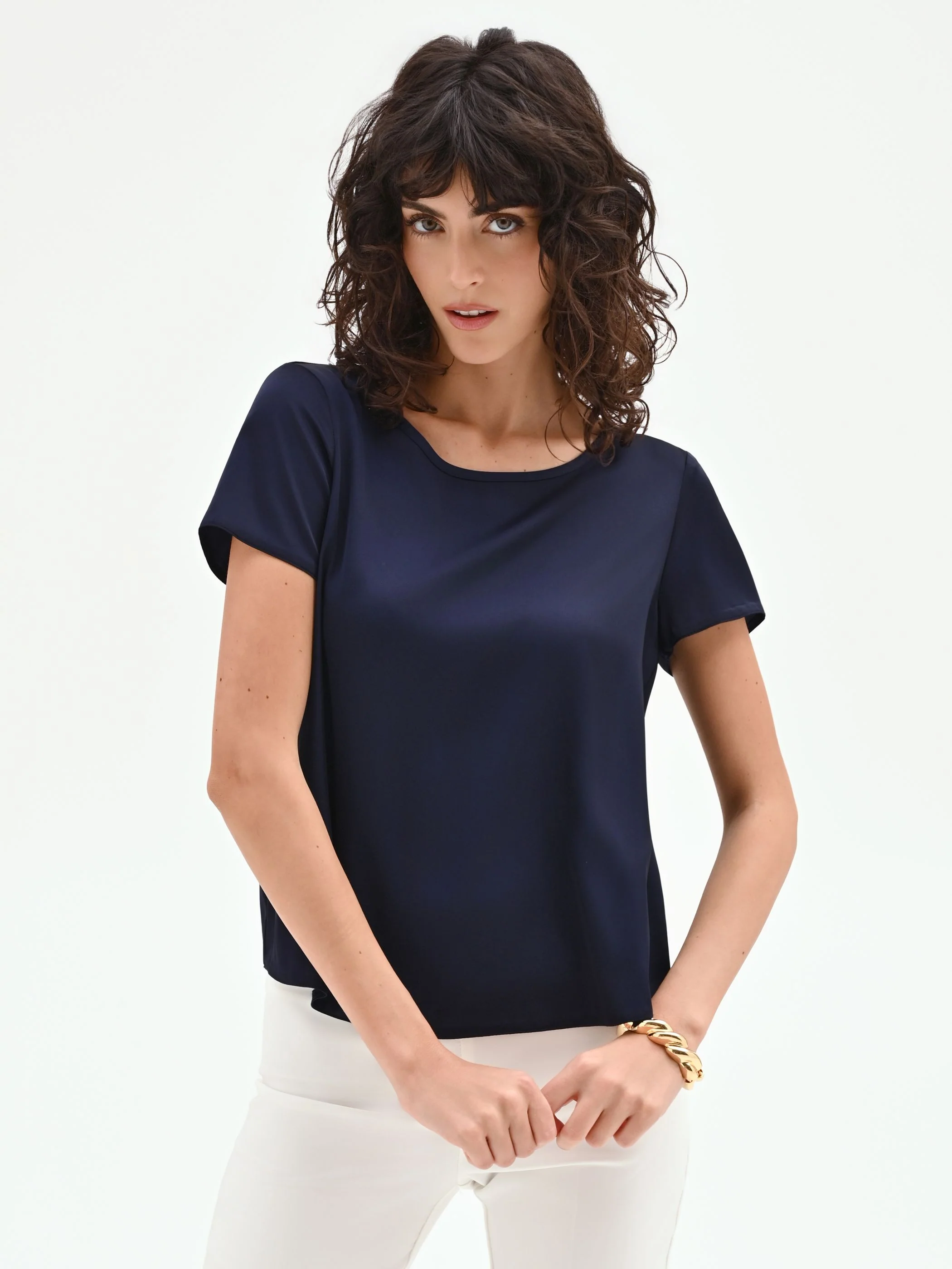 Blusa in raso blu - Image 5
