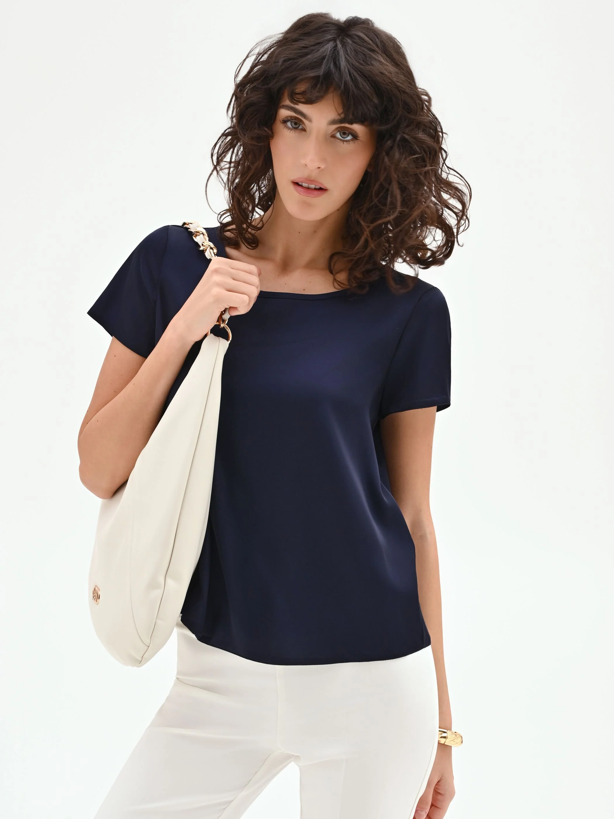 Blusa in raso blu - Image 6