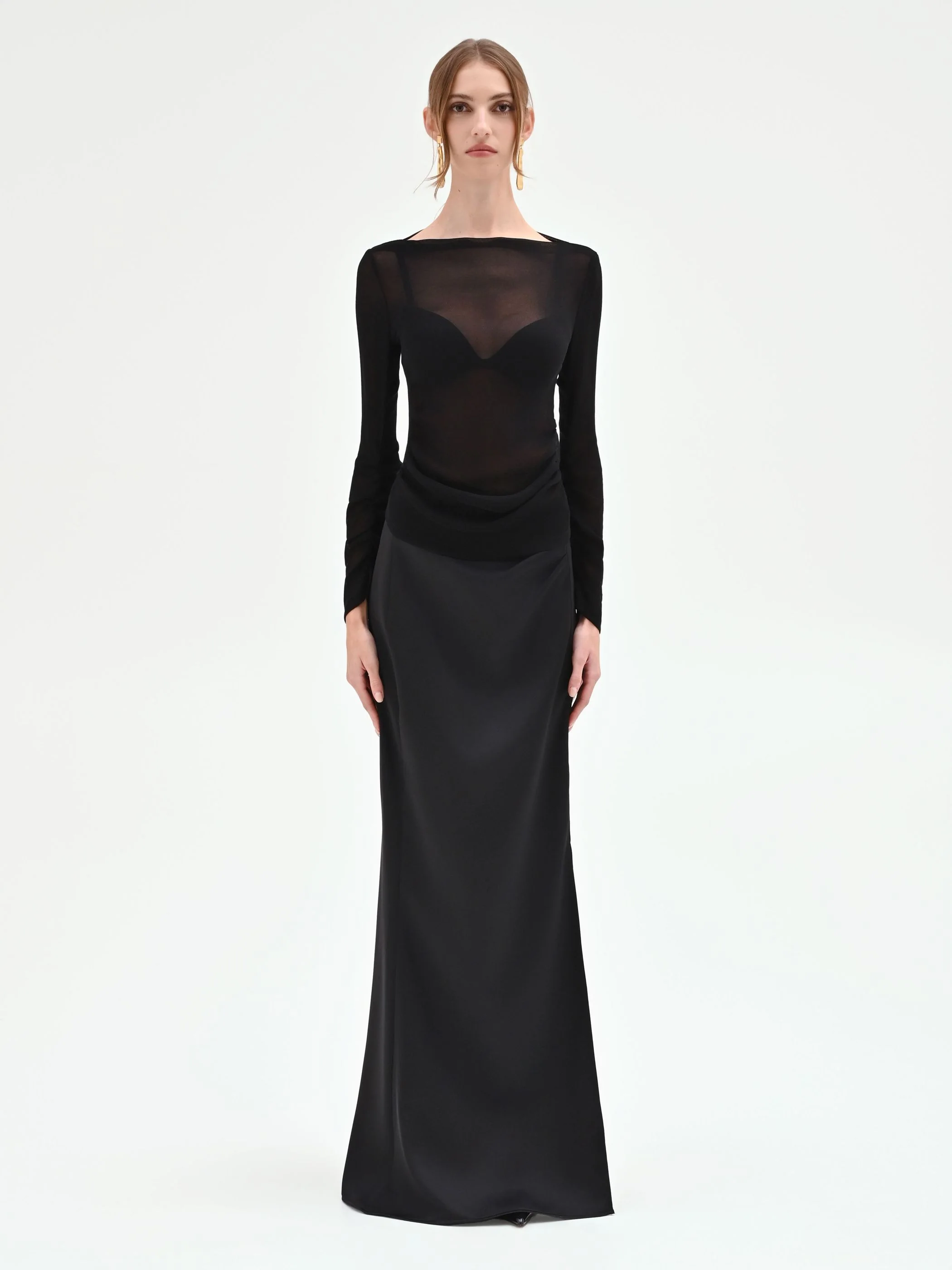 Blusa nera con drappeggio laterale - Image 5
