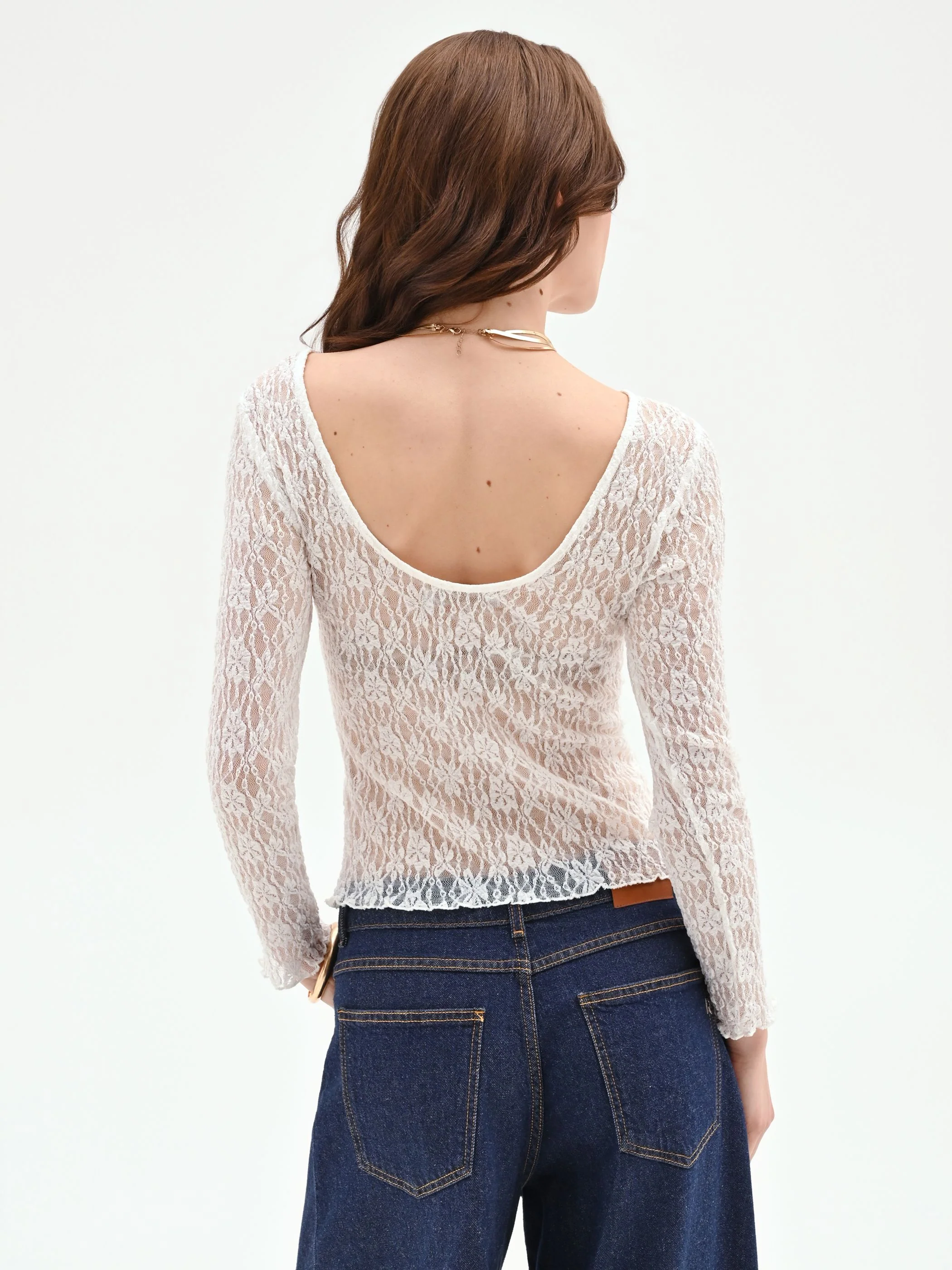 Blusa panna sfiancata in pizzo floreale - Image 3