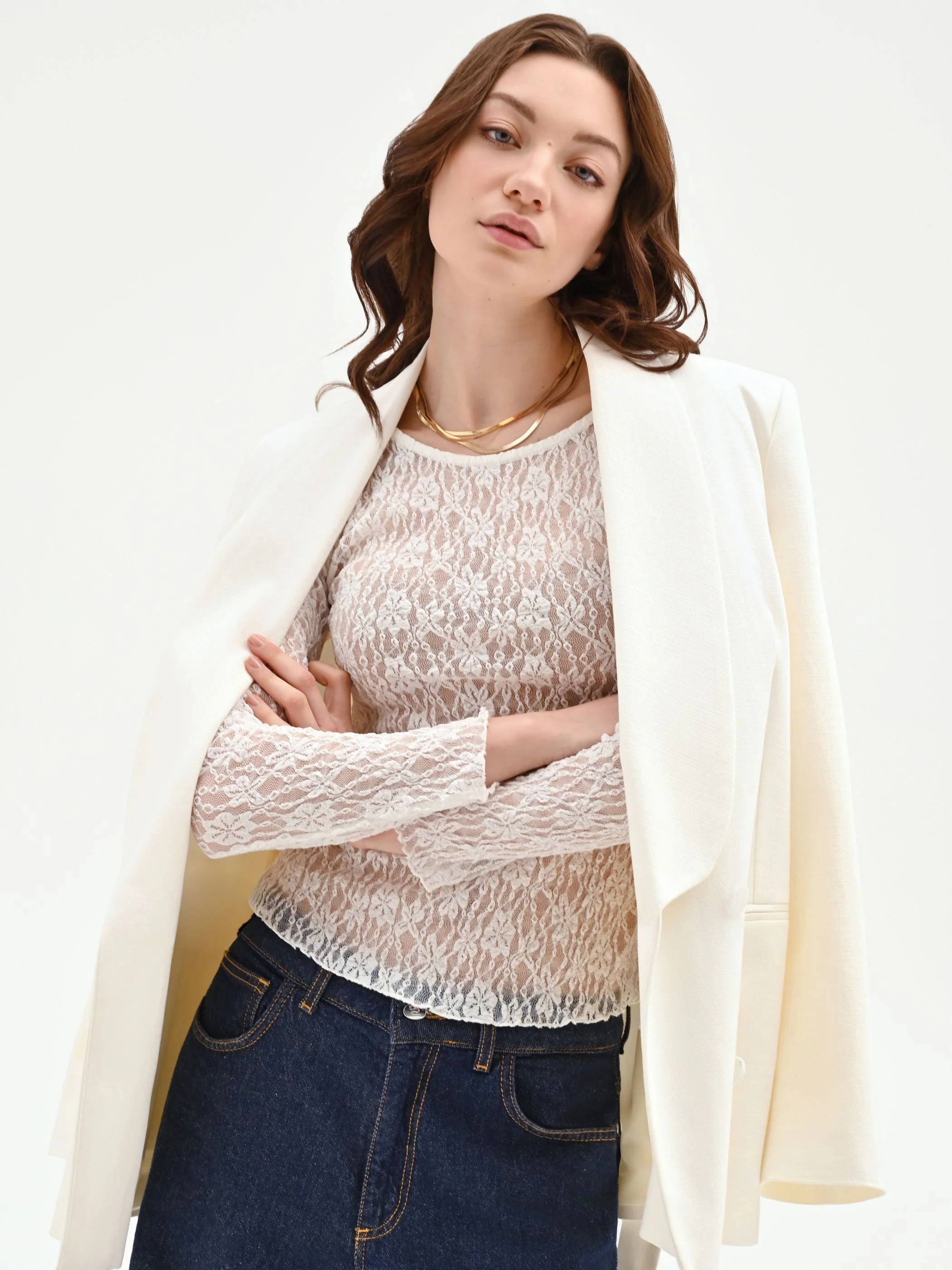Blusa panna sfiancata in pizzo floreale - Image 6
