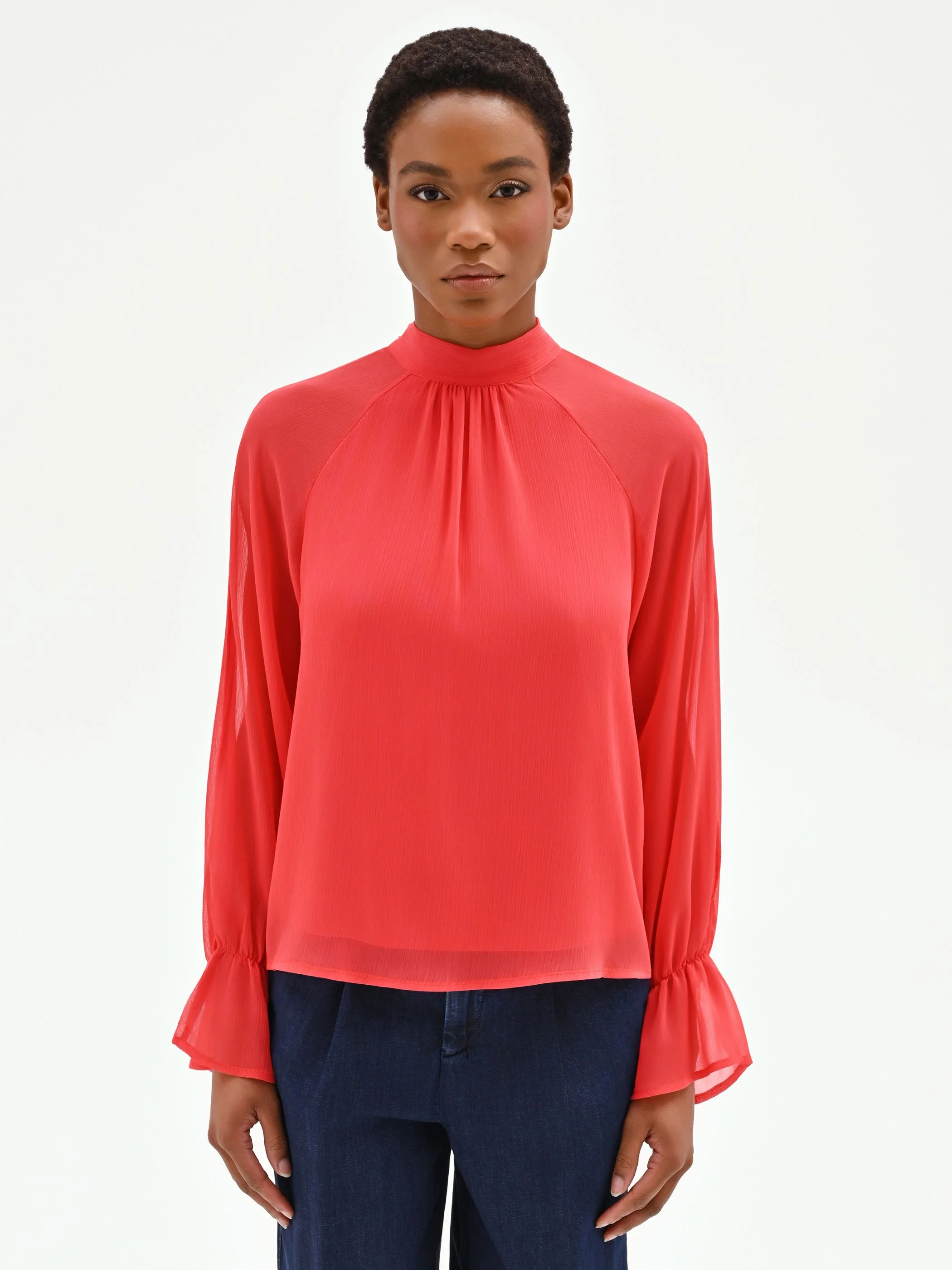 Blusa rosso fragola in georgette - Image 2