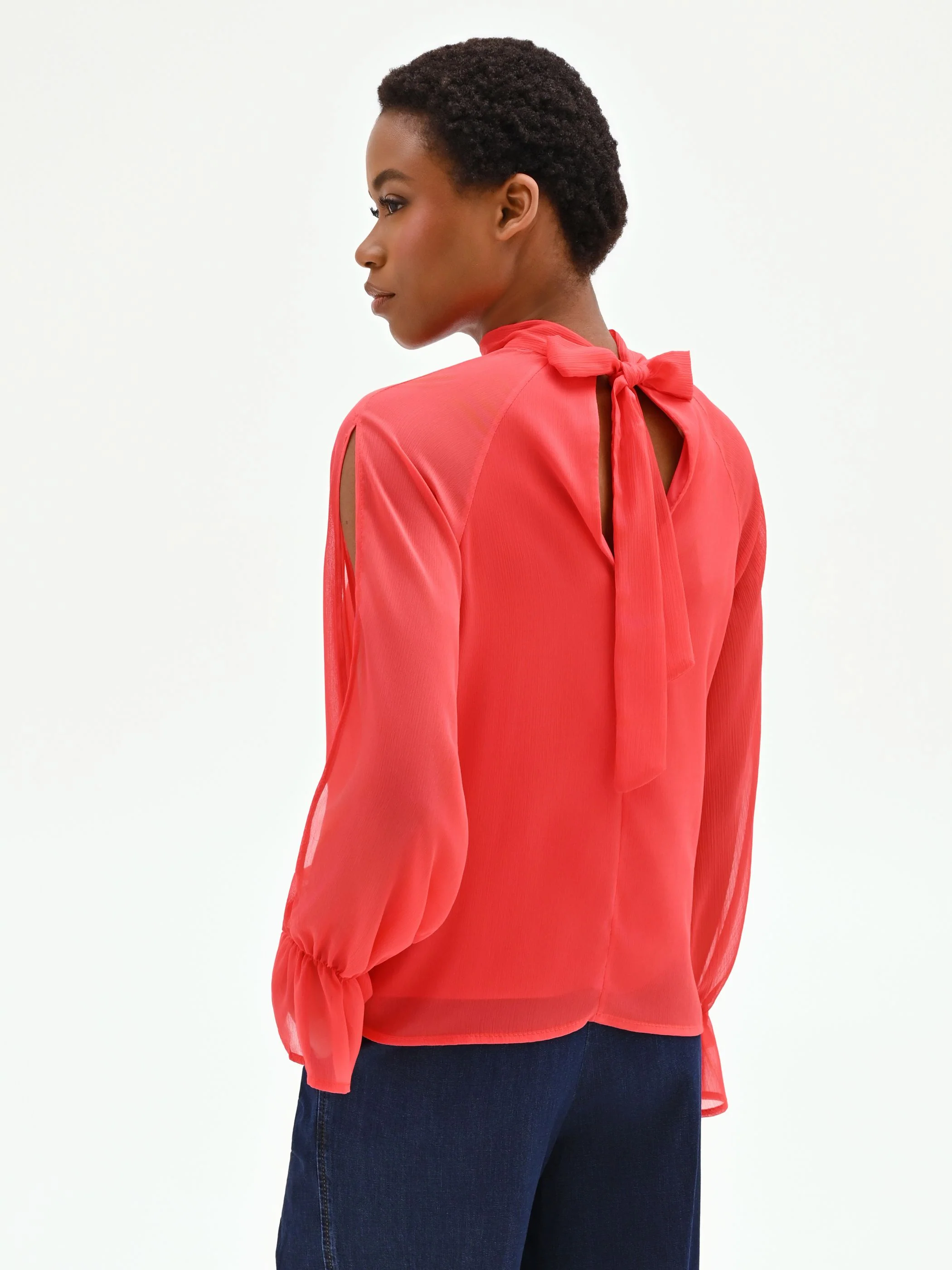 Blusa rosso fragola in georgette - Image 3