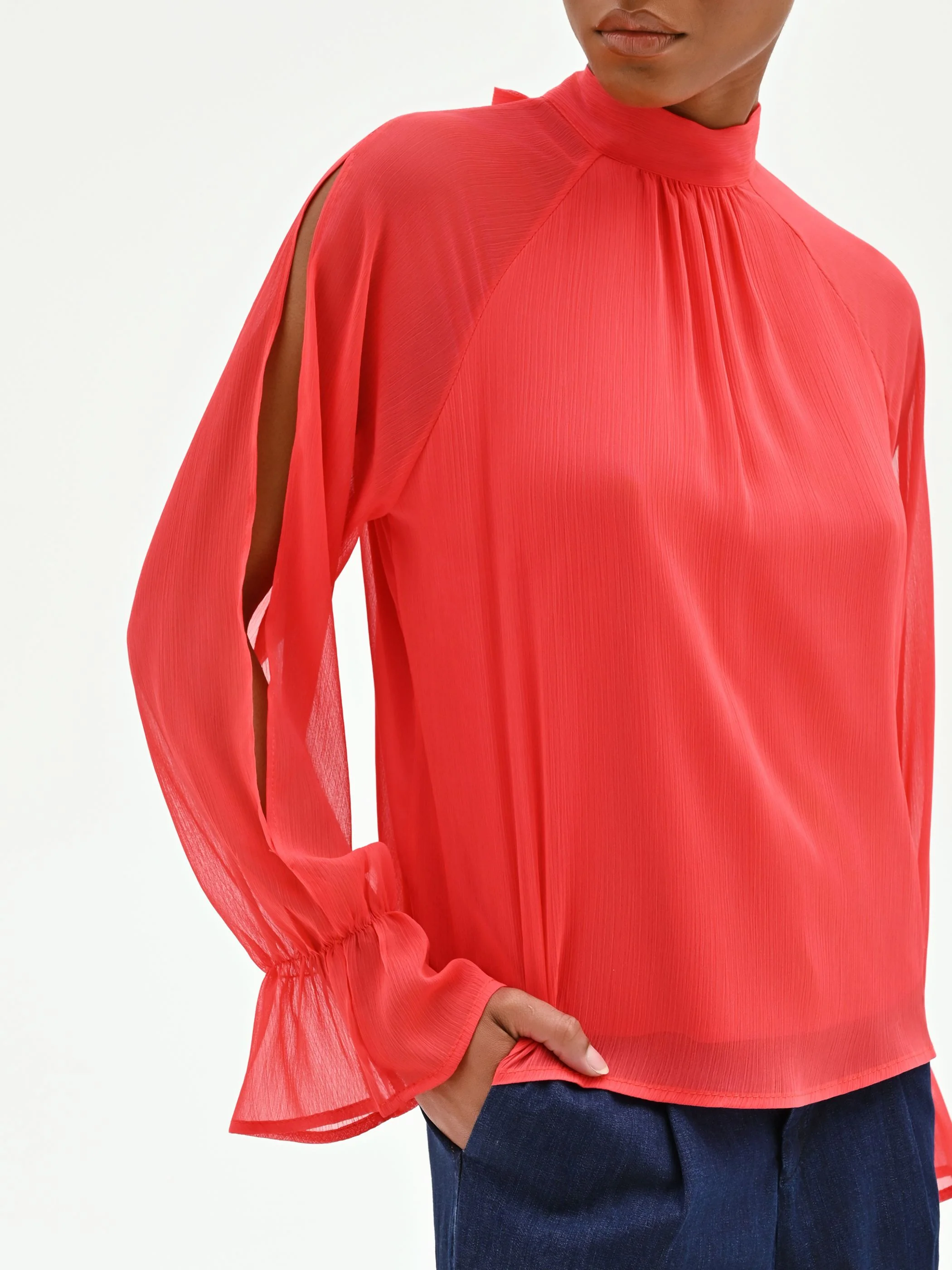 Blusa rosso fragola in georgette - Image 4