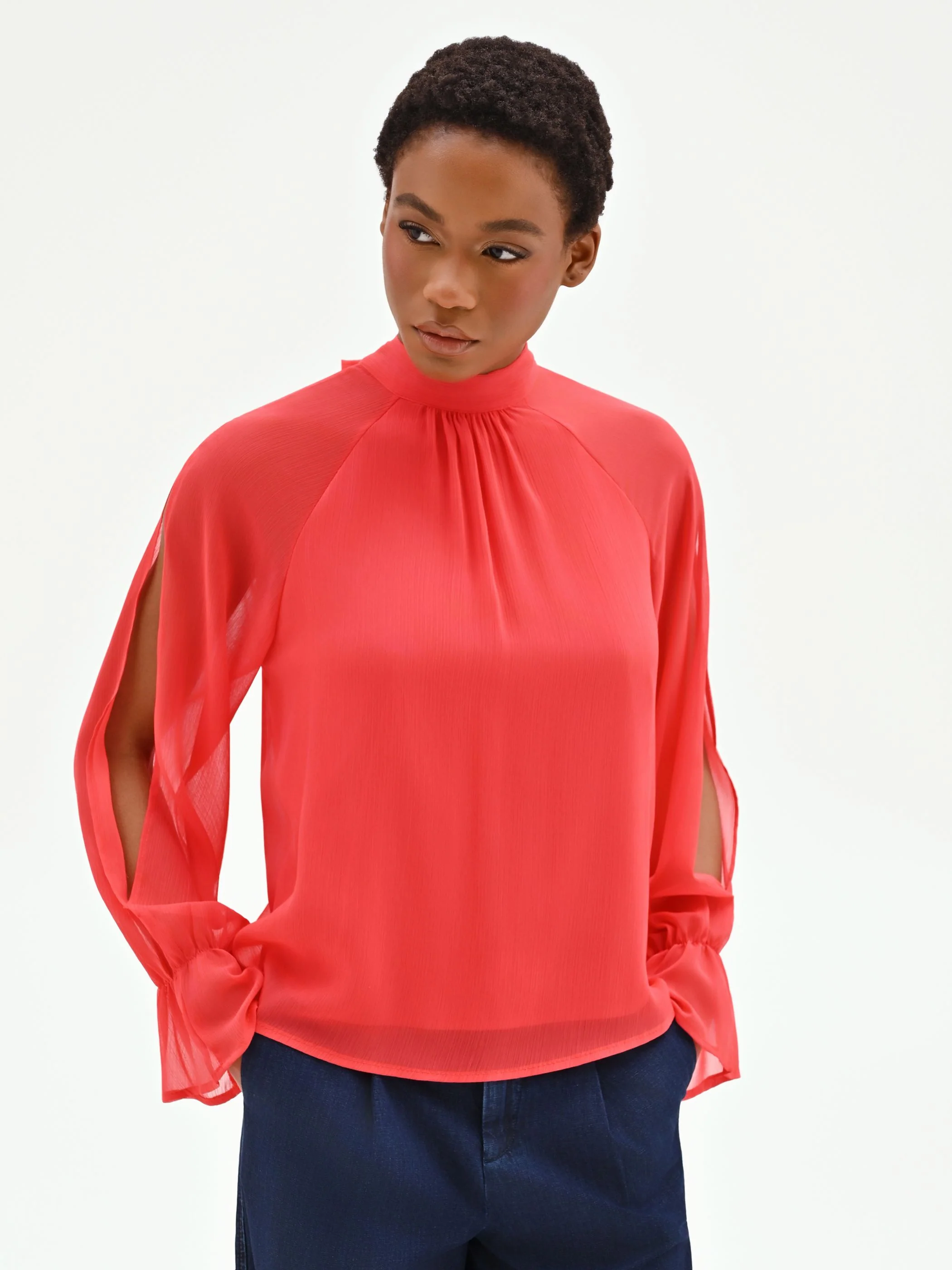 Blusa rosso fragola in georgette - Image 5