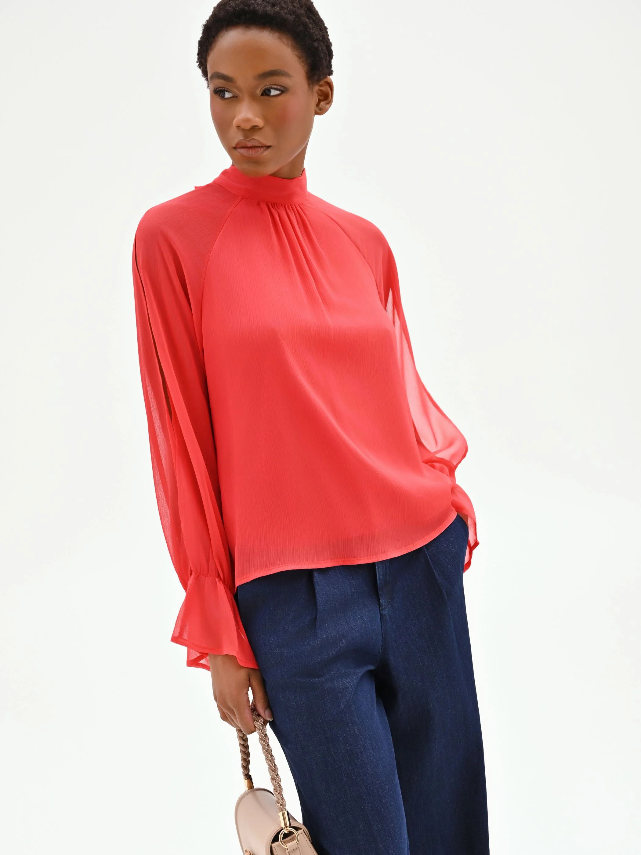 Blusa rosso fragola in georgette - Image 7