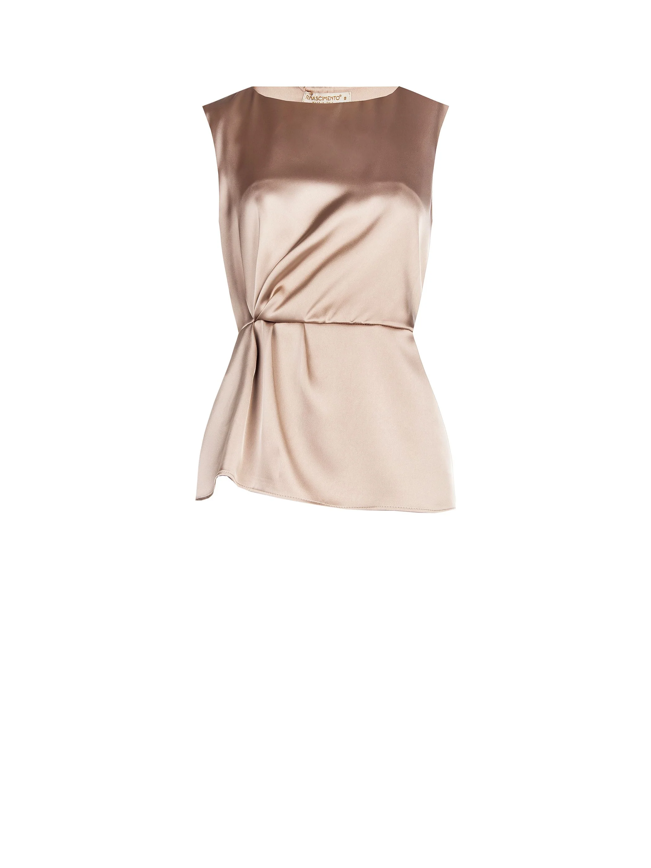 Blusa tortora beige in raso con drappeggio - Image 6