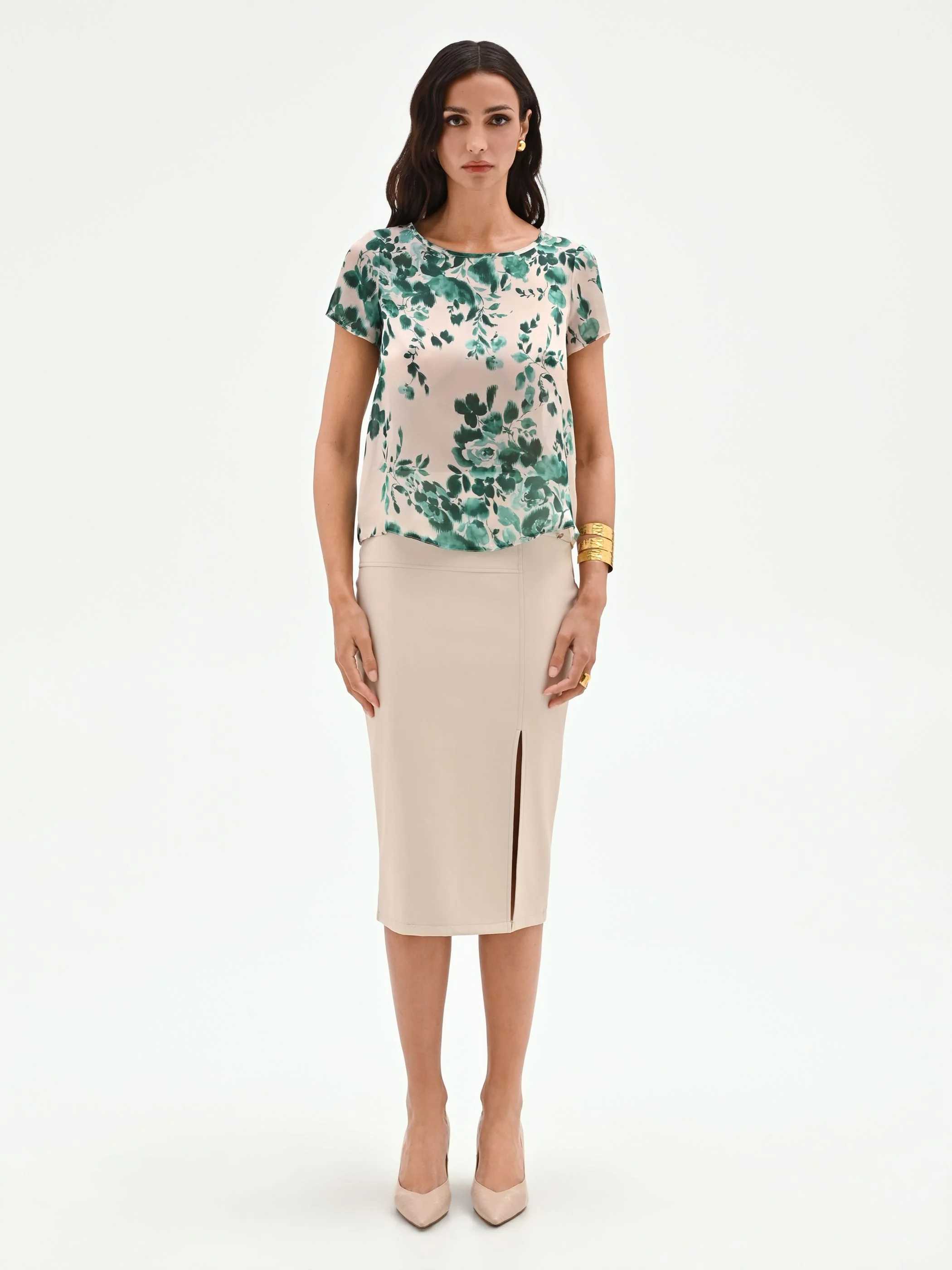 Blusa verde con stampa floreale all-over