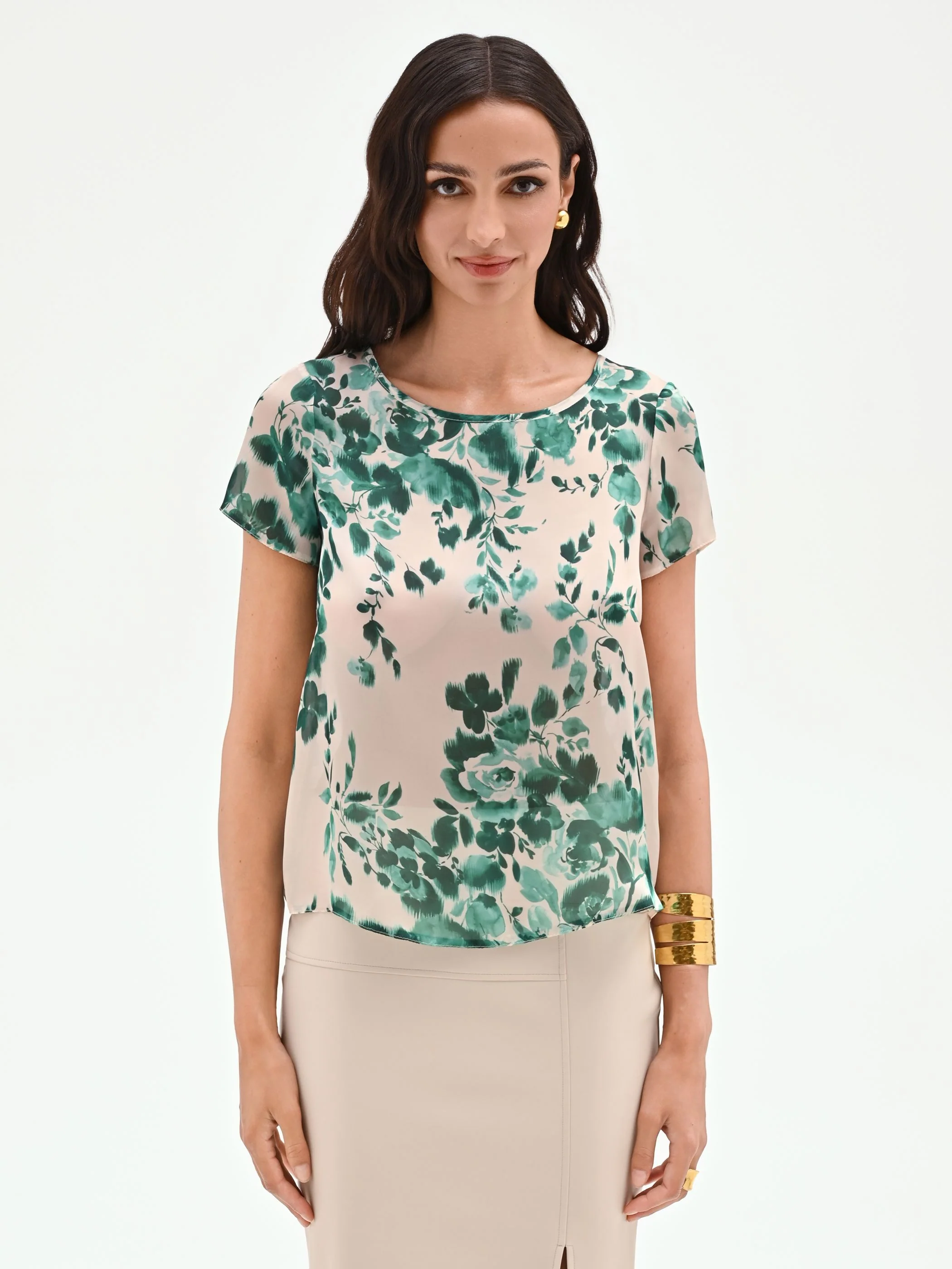 Blusa verde con stampa floreale all-over - Image 2