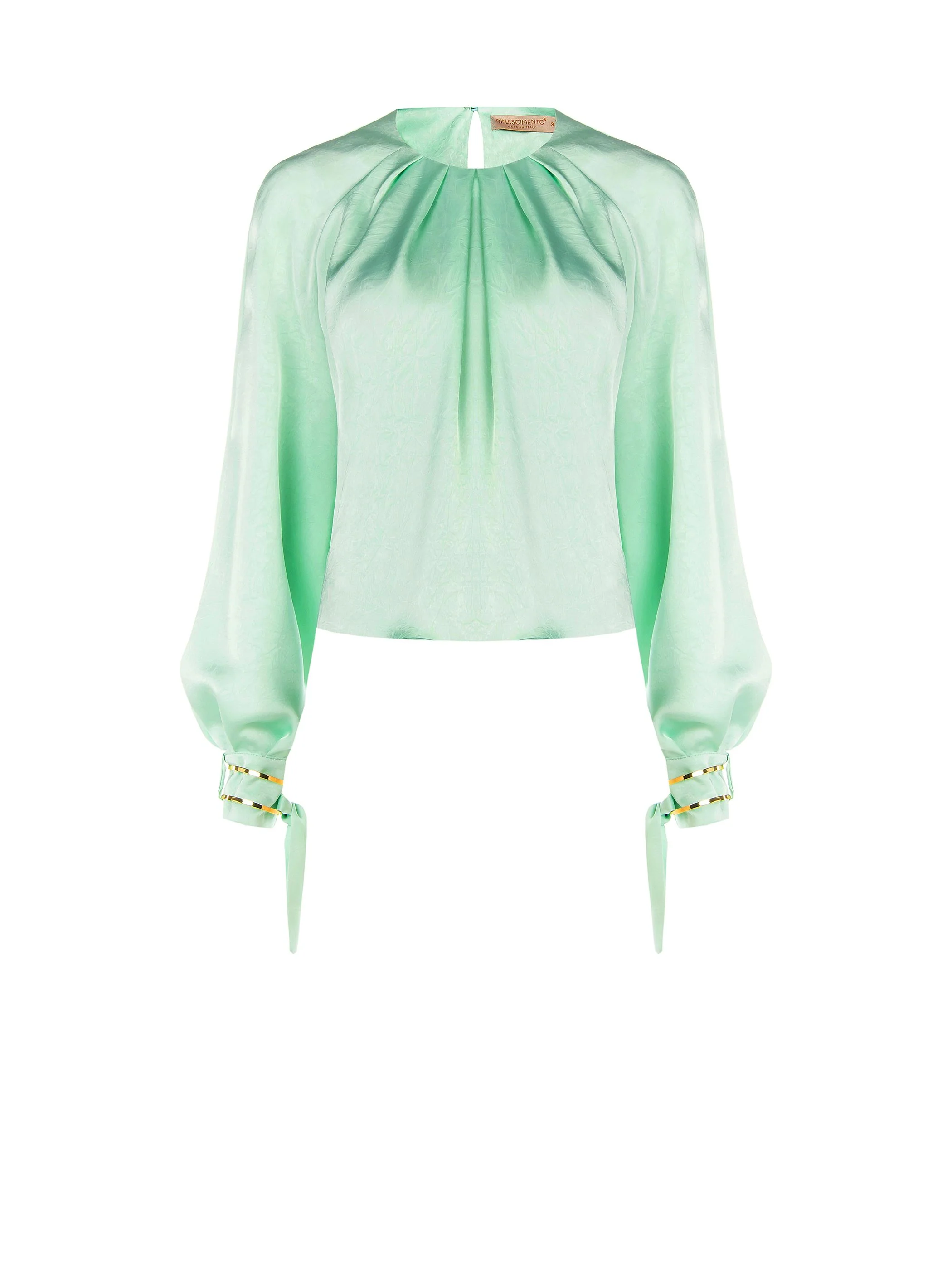 Blusa verde menta con pieghe e polsini alti - Image 6
