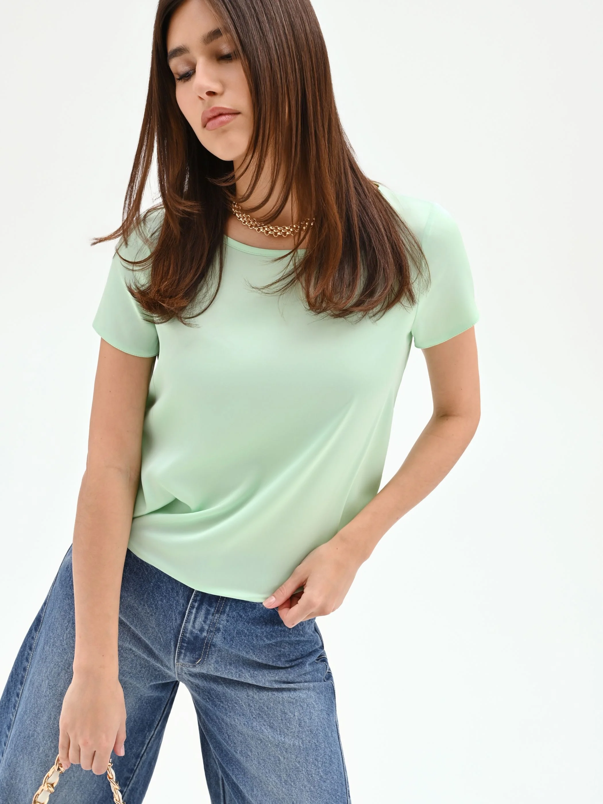 Blusa verde menta in tessuto fluido - Image 7