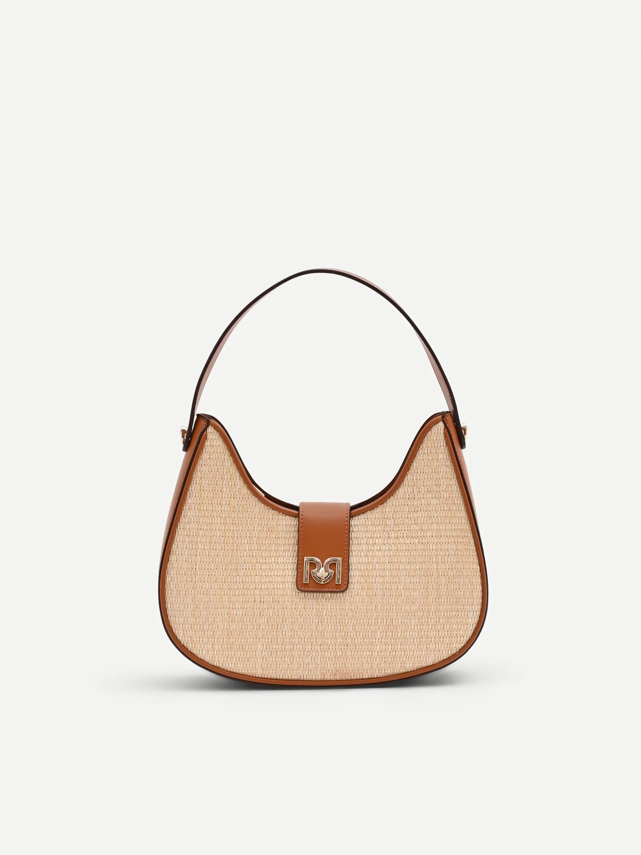 Borsa a sella beige effetto raffia - Image 5