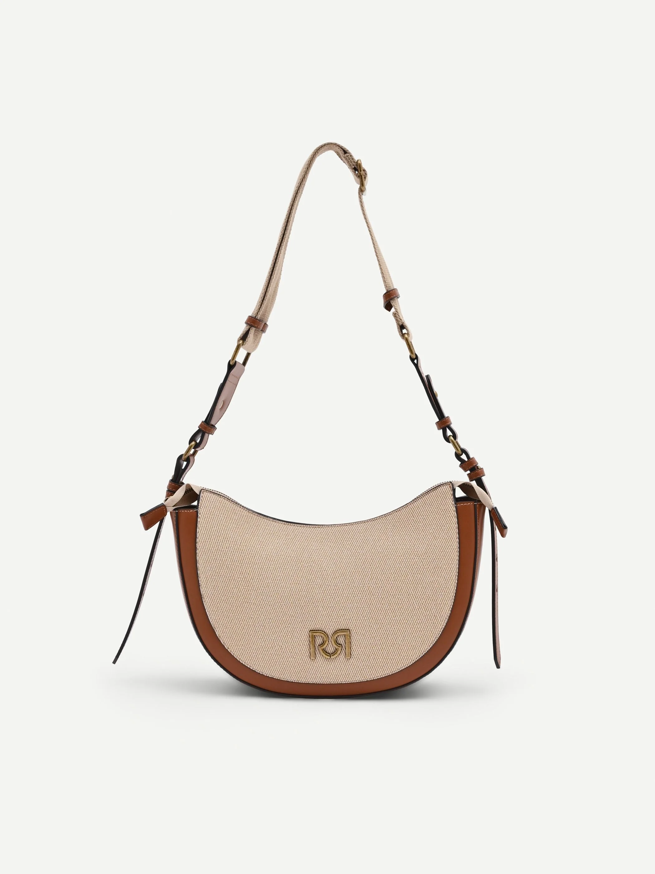 Borsa a tracolla beige con logo - Image 4