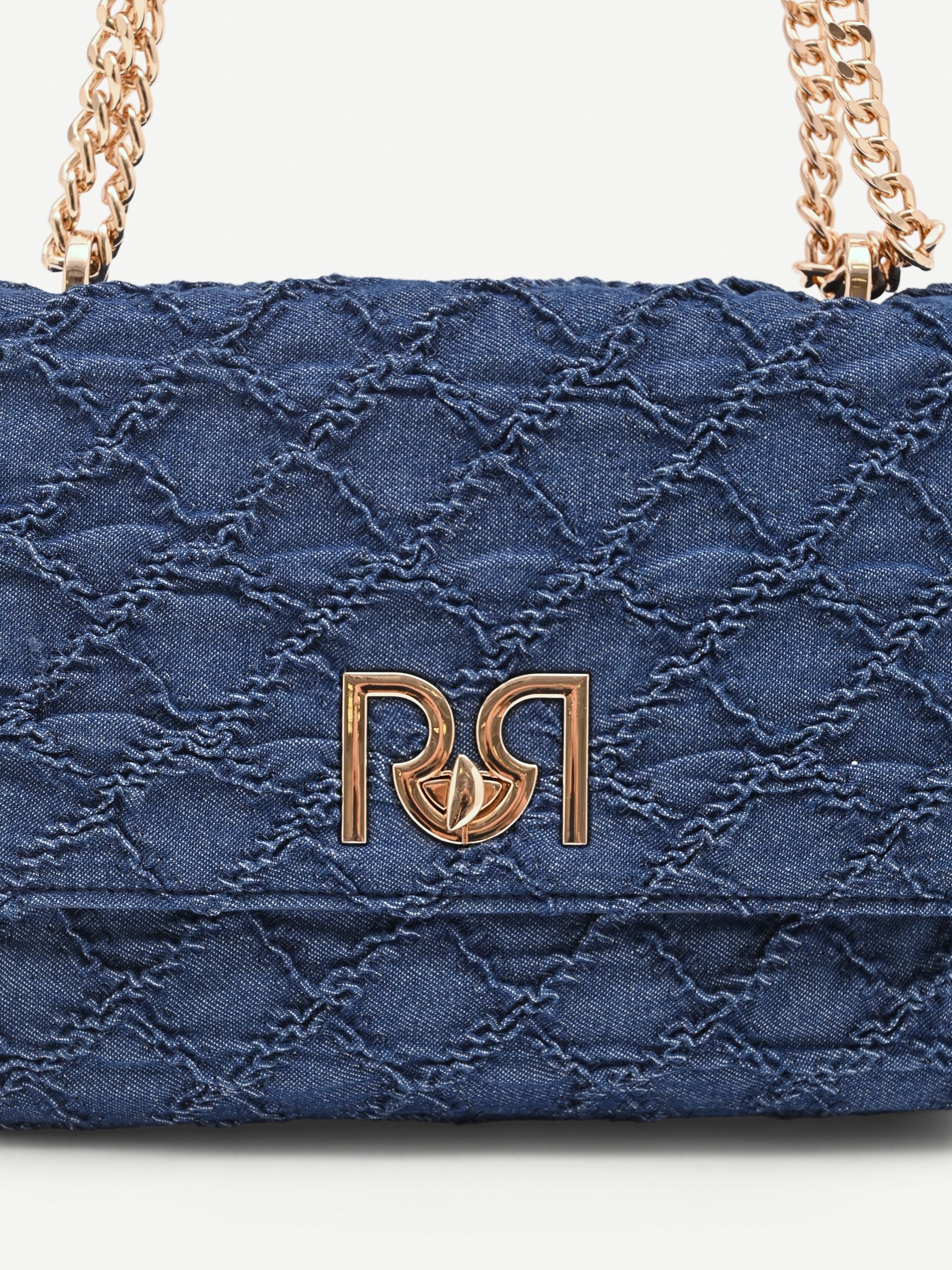 Borsa a tracolla blu in tessuto jeans matelassé - Image 3