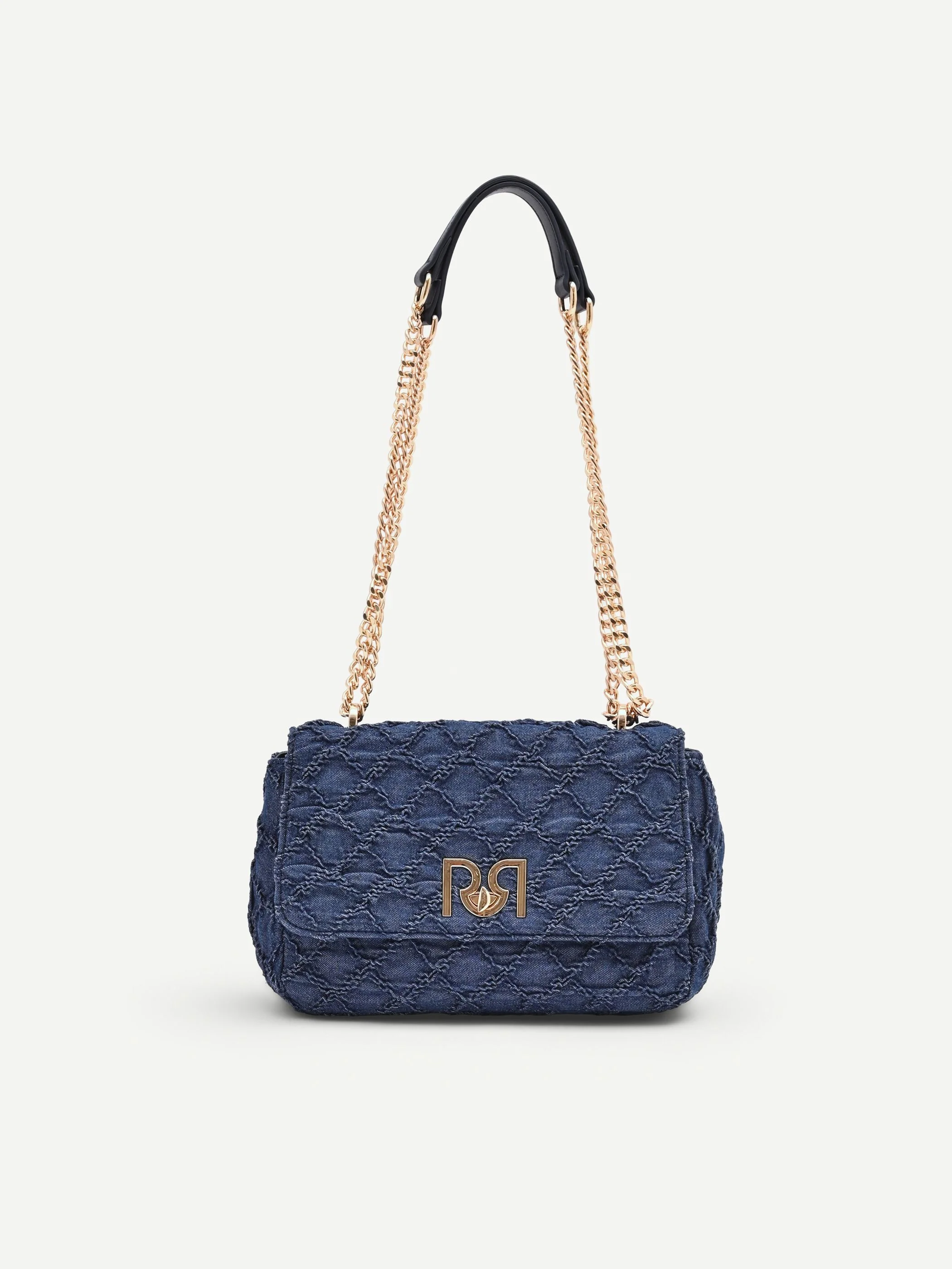 Borsa a tracolla blu in tessuto jeans matelassé - Image 4