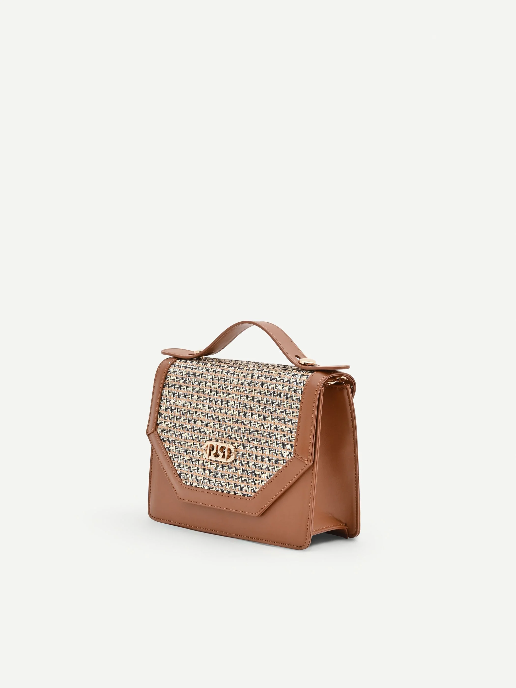 Borsa pochette cuoio con inserto intrecciato