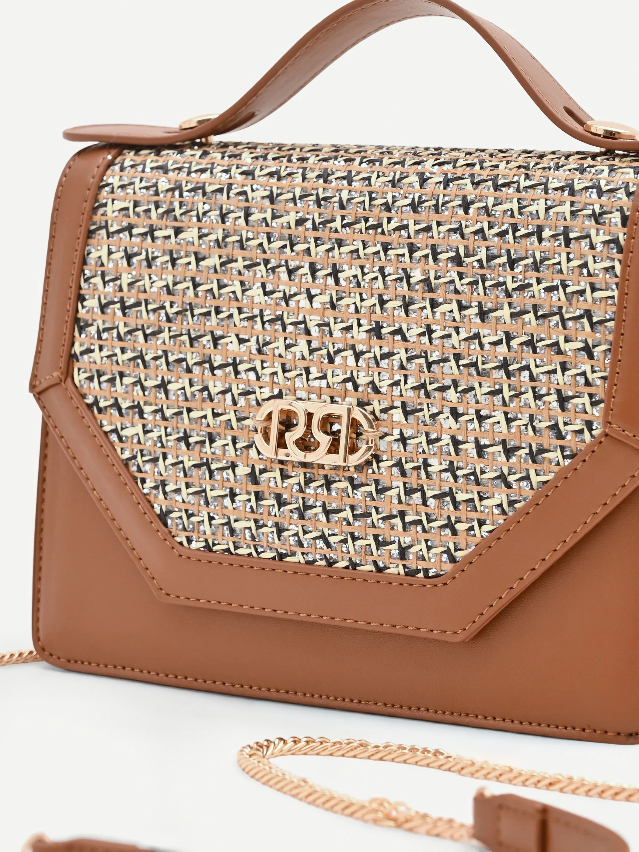 Borsa pochette cuoio con inserto intrecciato - Image 4